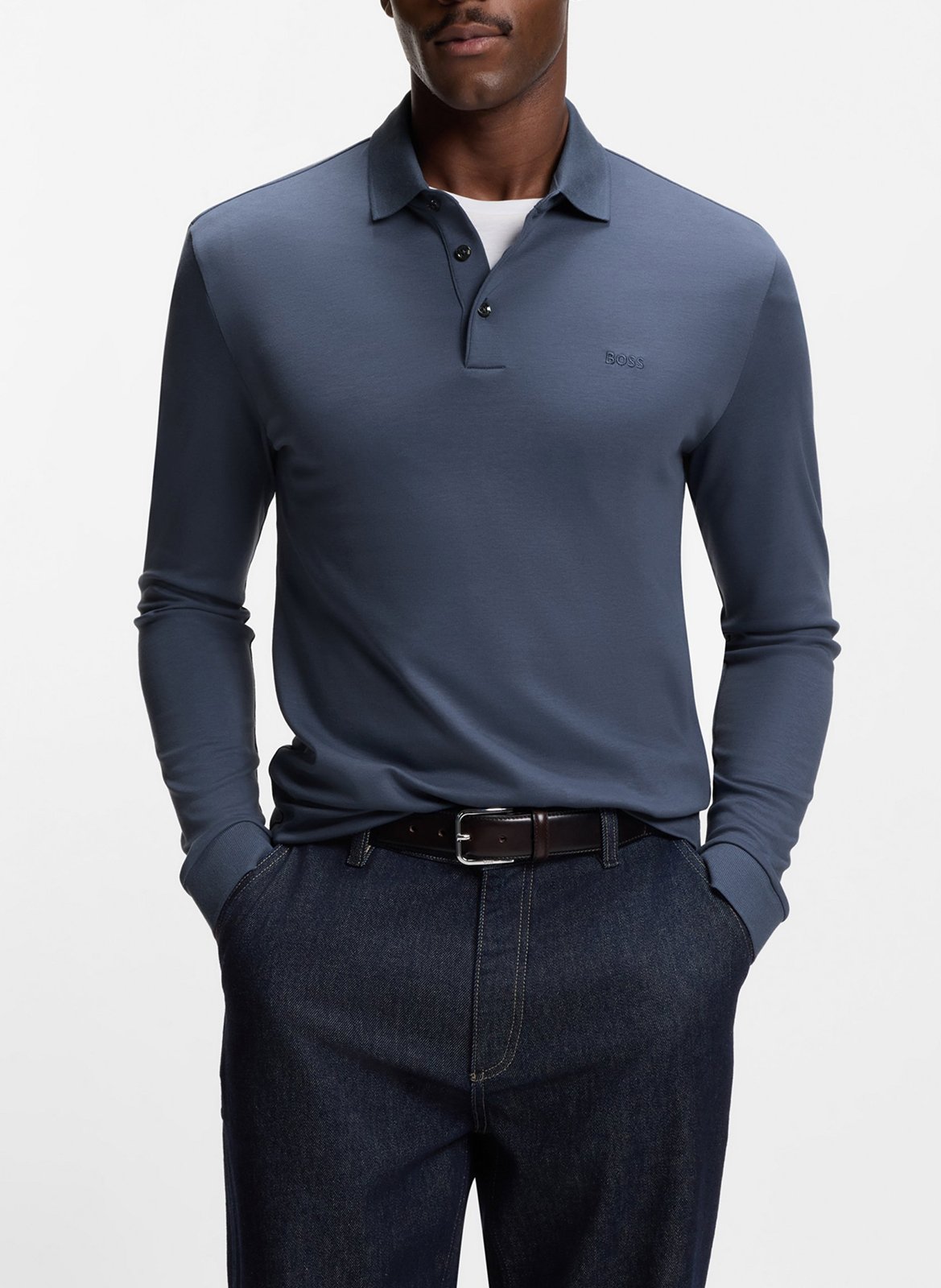 Polo col classique en coton BOSS Bleu