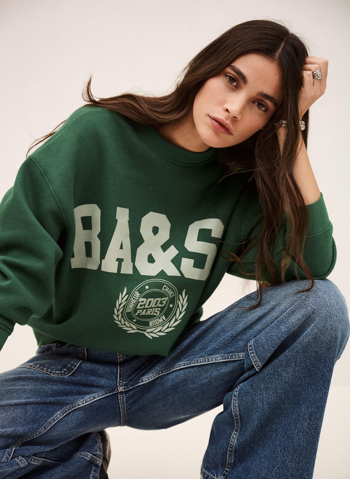 Sweat ample sérigraphié en coton mélangé fenja BA&SH Vert