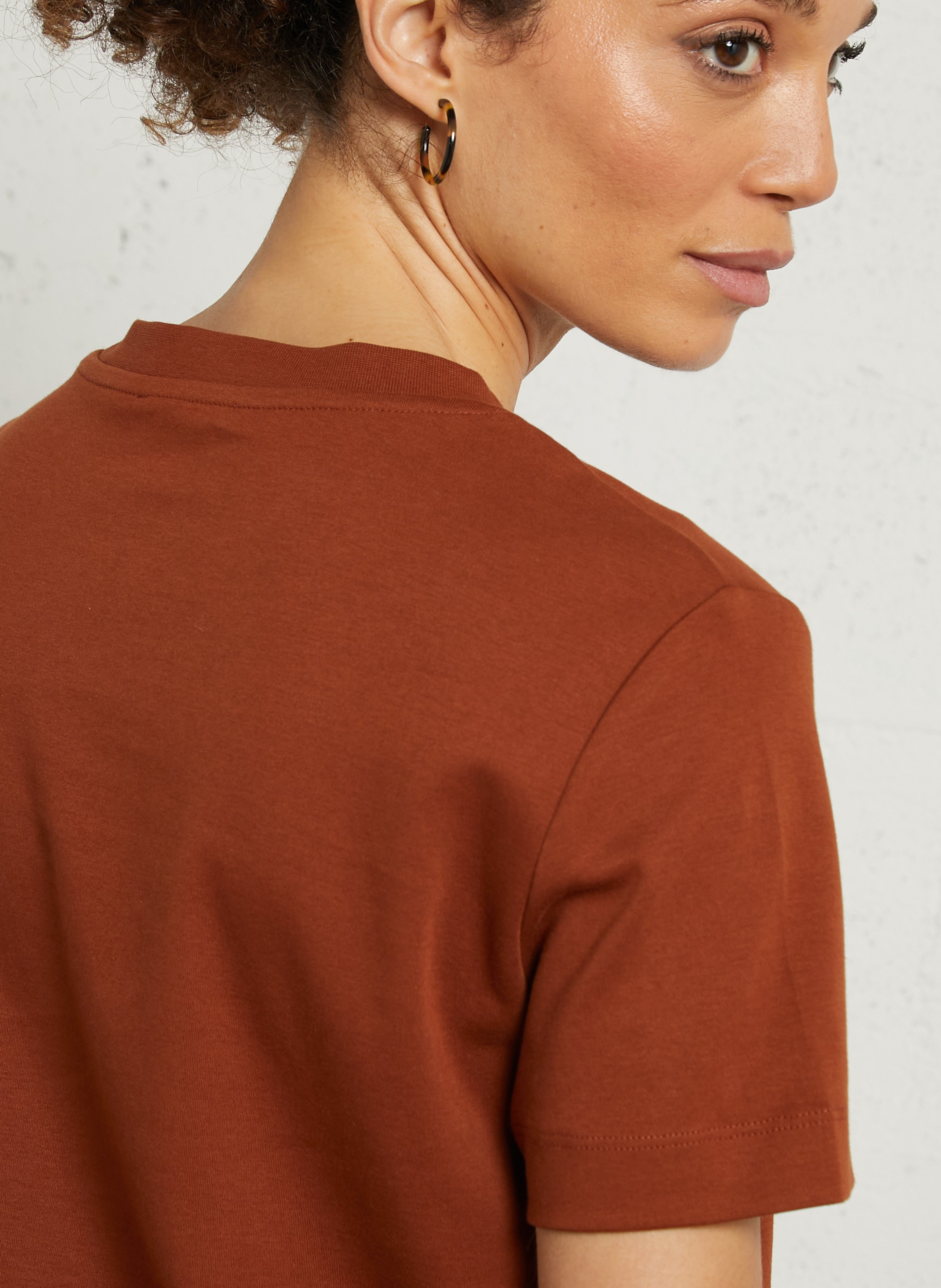 Tee-shirt droit col rond en coton leni MAISON 123 Beige