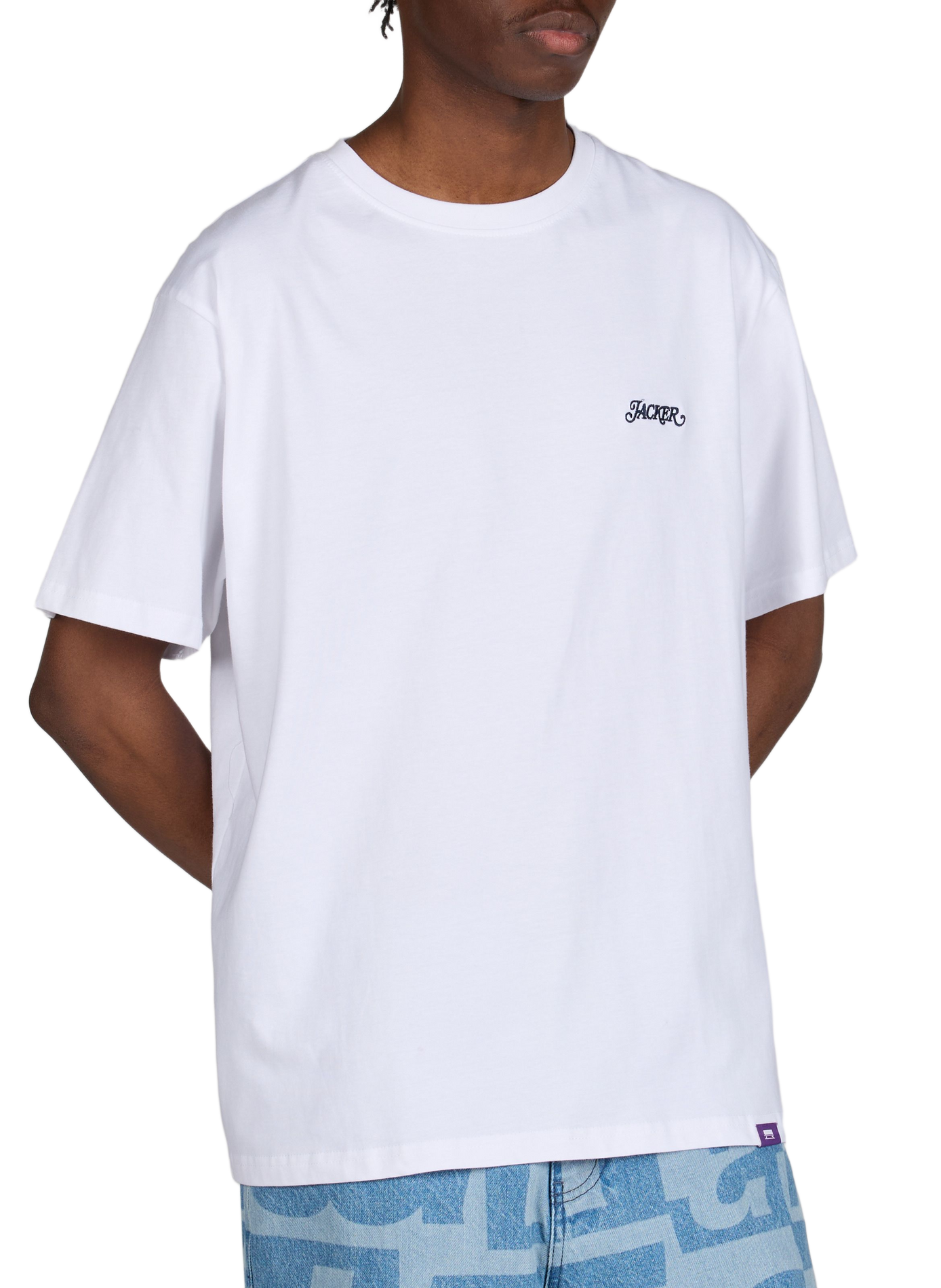 T-shirt droit imprimé en coton JACKER. Blanc