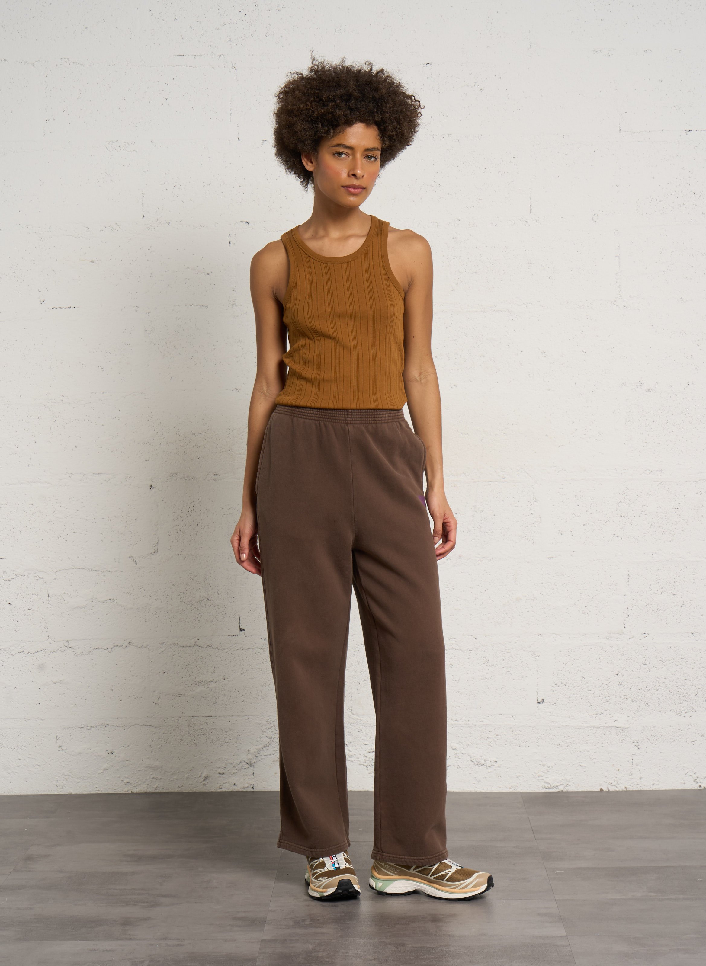 Jogging droit en coton plizzy AMERICAN VINTAGE Marron