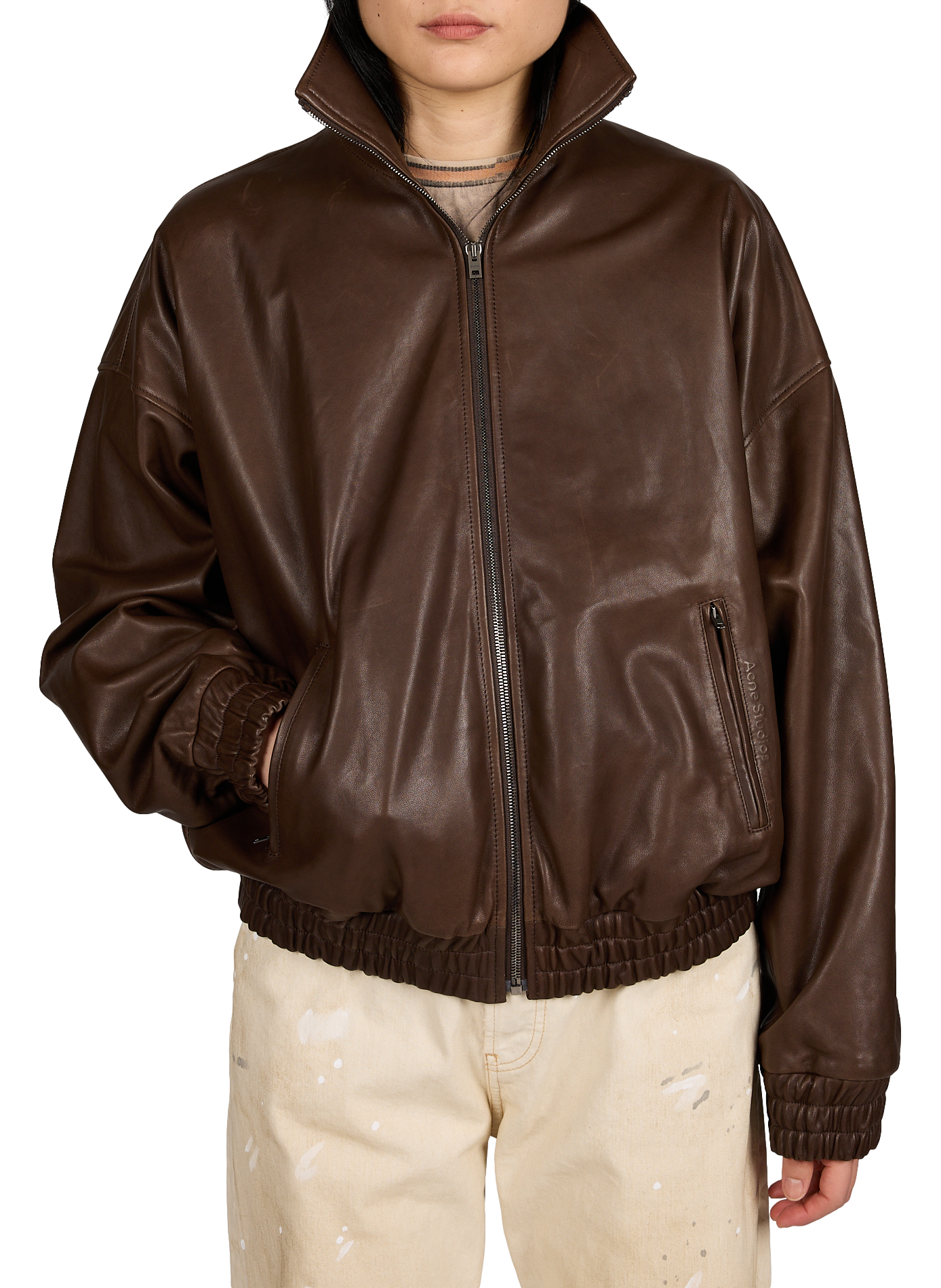 Lamb leather bomber jacket ACNE STUDIOS Brown
