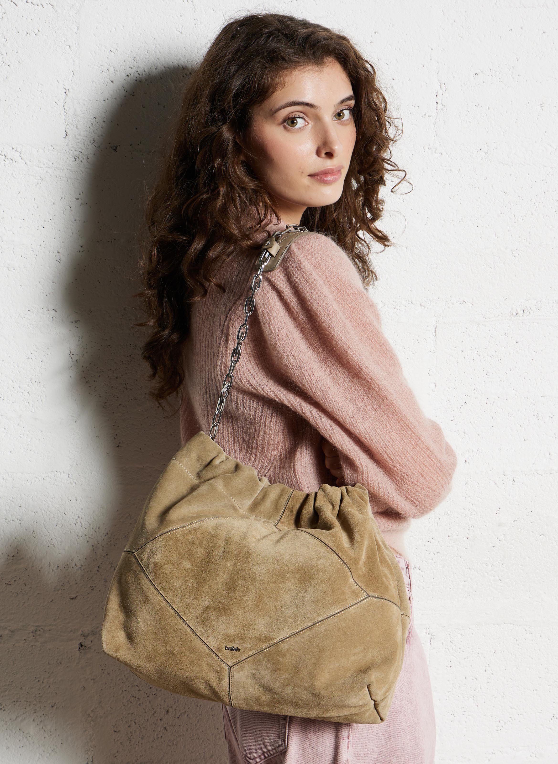 Sac bandoulière en suede june tote BA&SH Beige