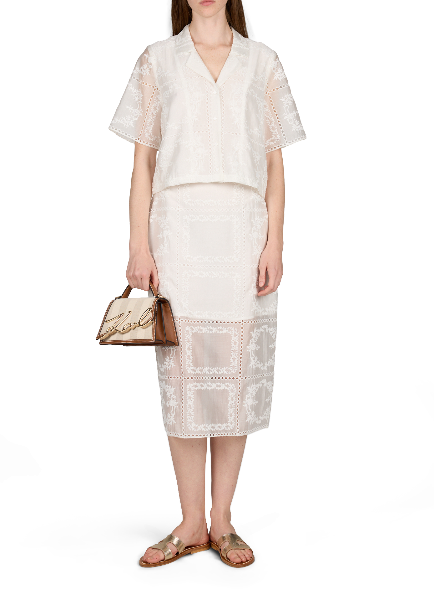 K/Signature cotton and leather handbag KARL LAGERFELD Beige