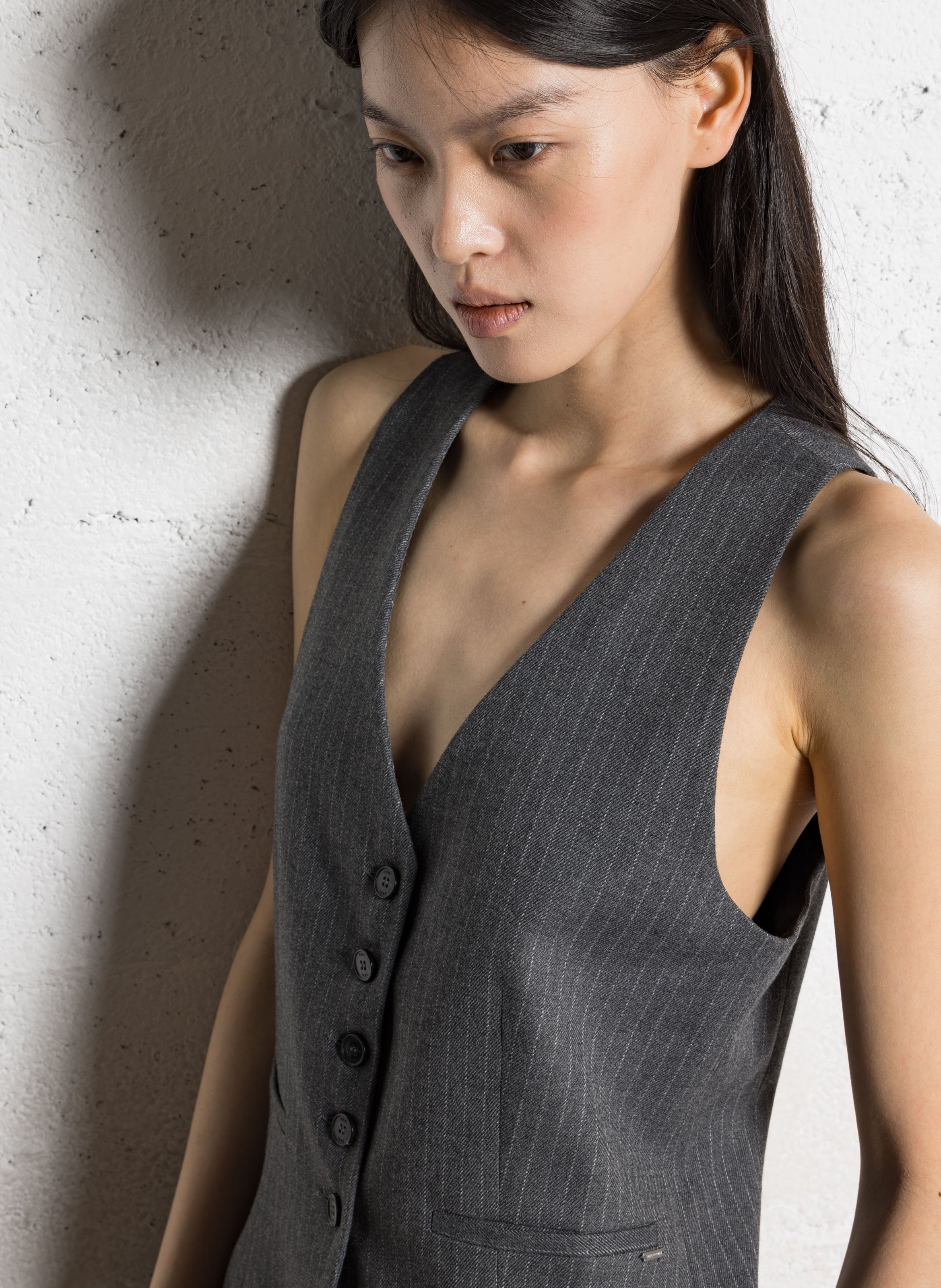 Gilet ajusté col v à rayures IKKS Gris