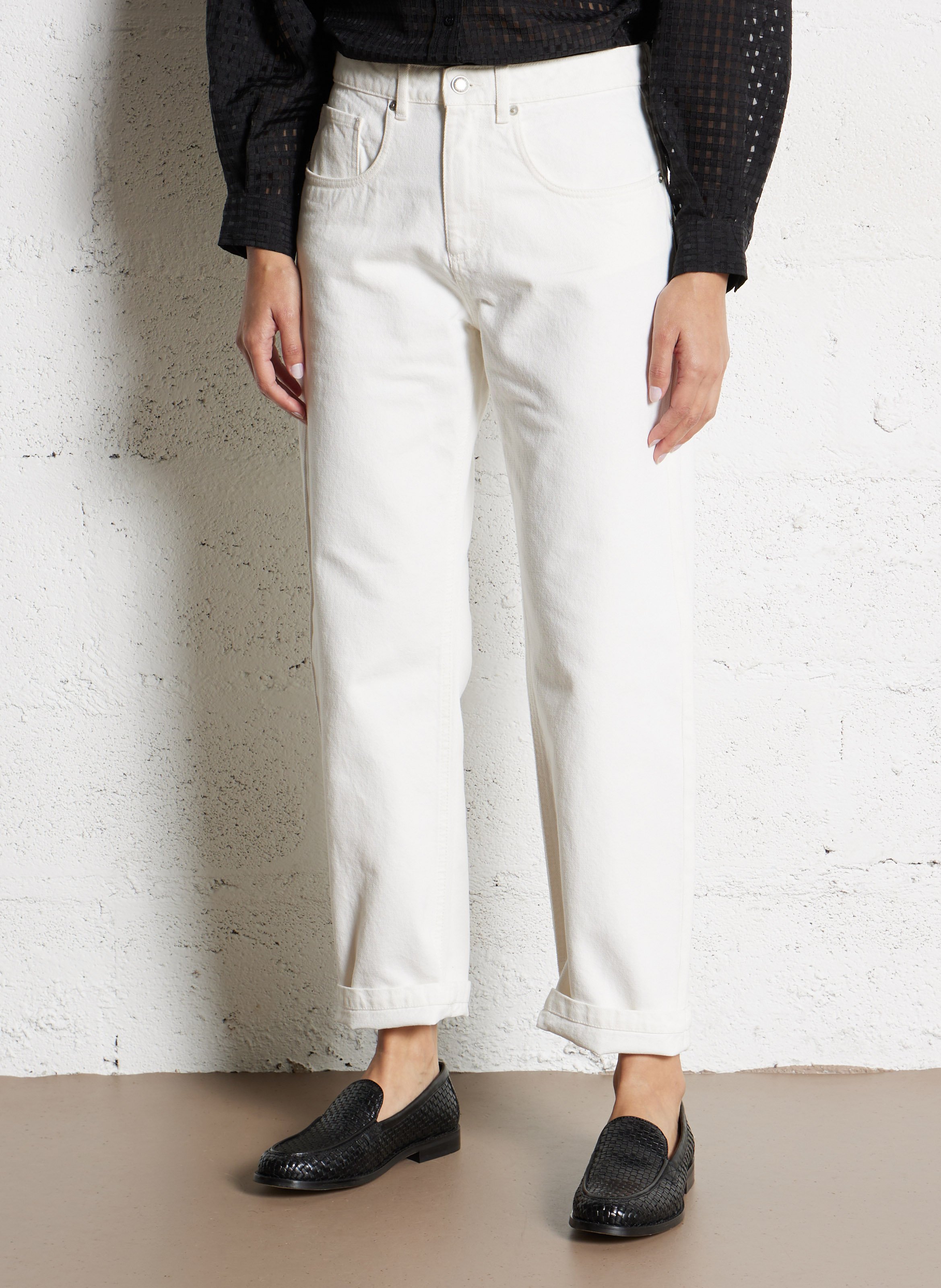 Jean droit taille haute en coton anders IKKS Blanc