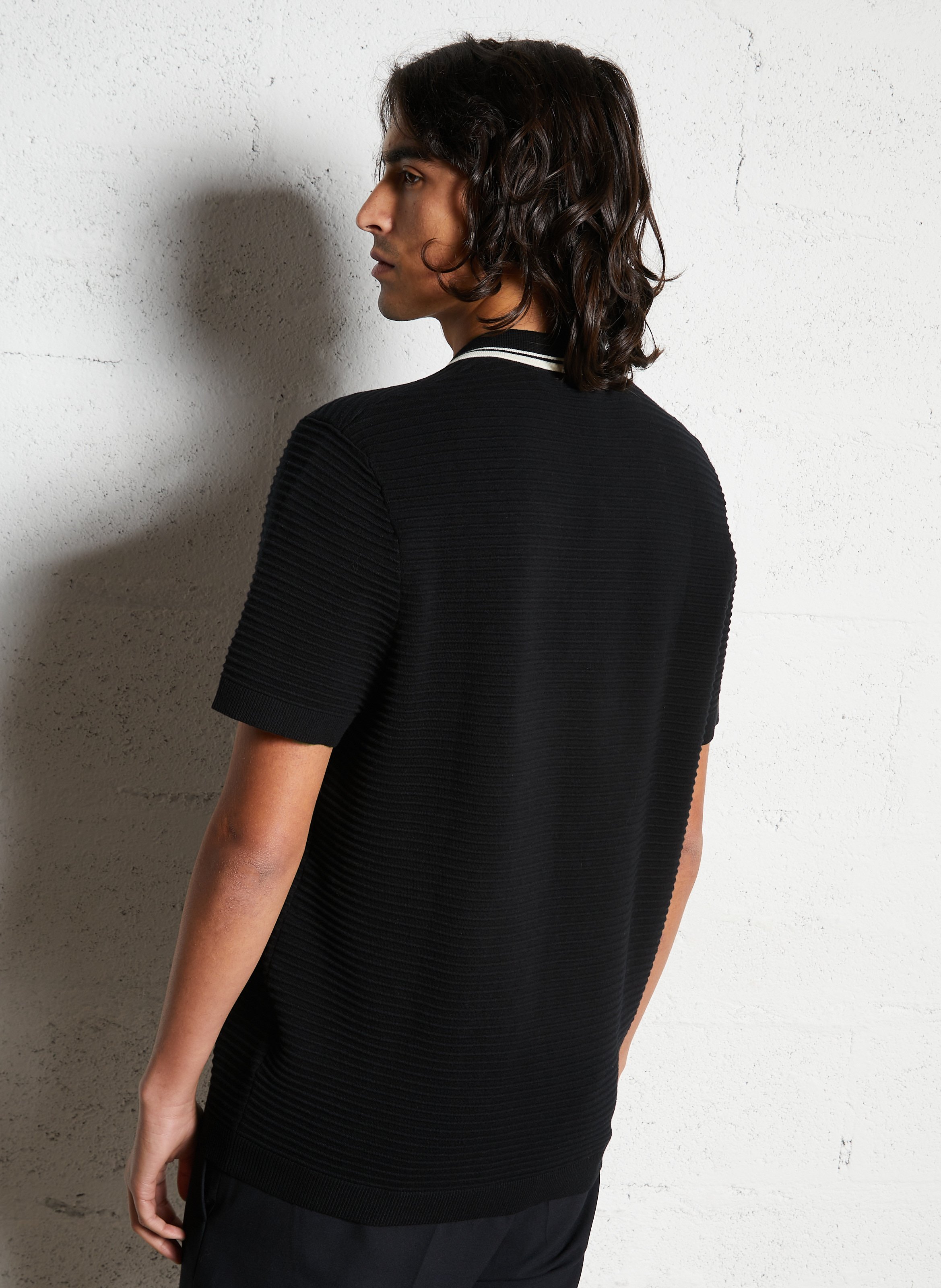 Polo manches courtes uni à col rayé IKKS Noir
