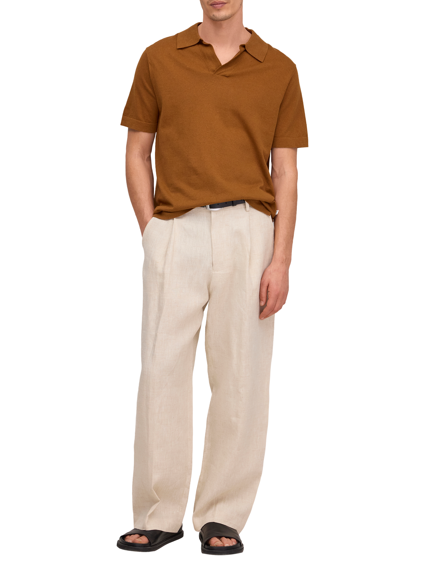 Cotton and linen polo shirt NN.07 Brown