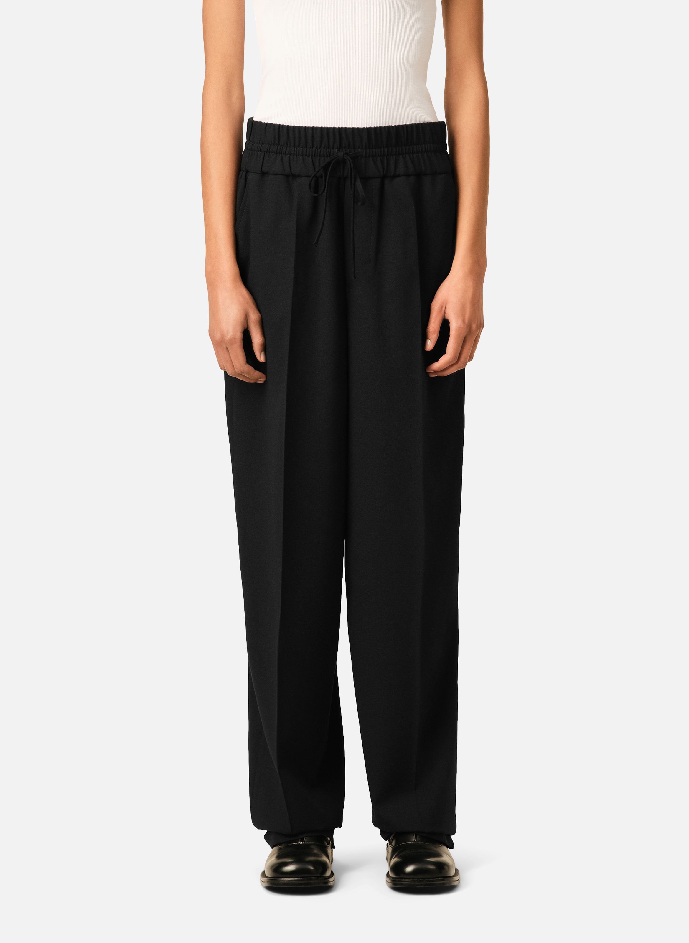 Pantalon unisexe en laine taille élastiquée AMI PARIS Noir