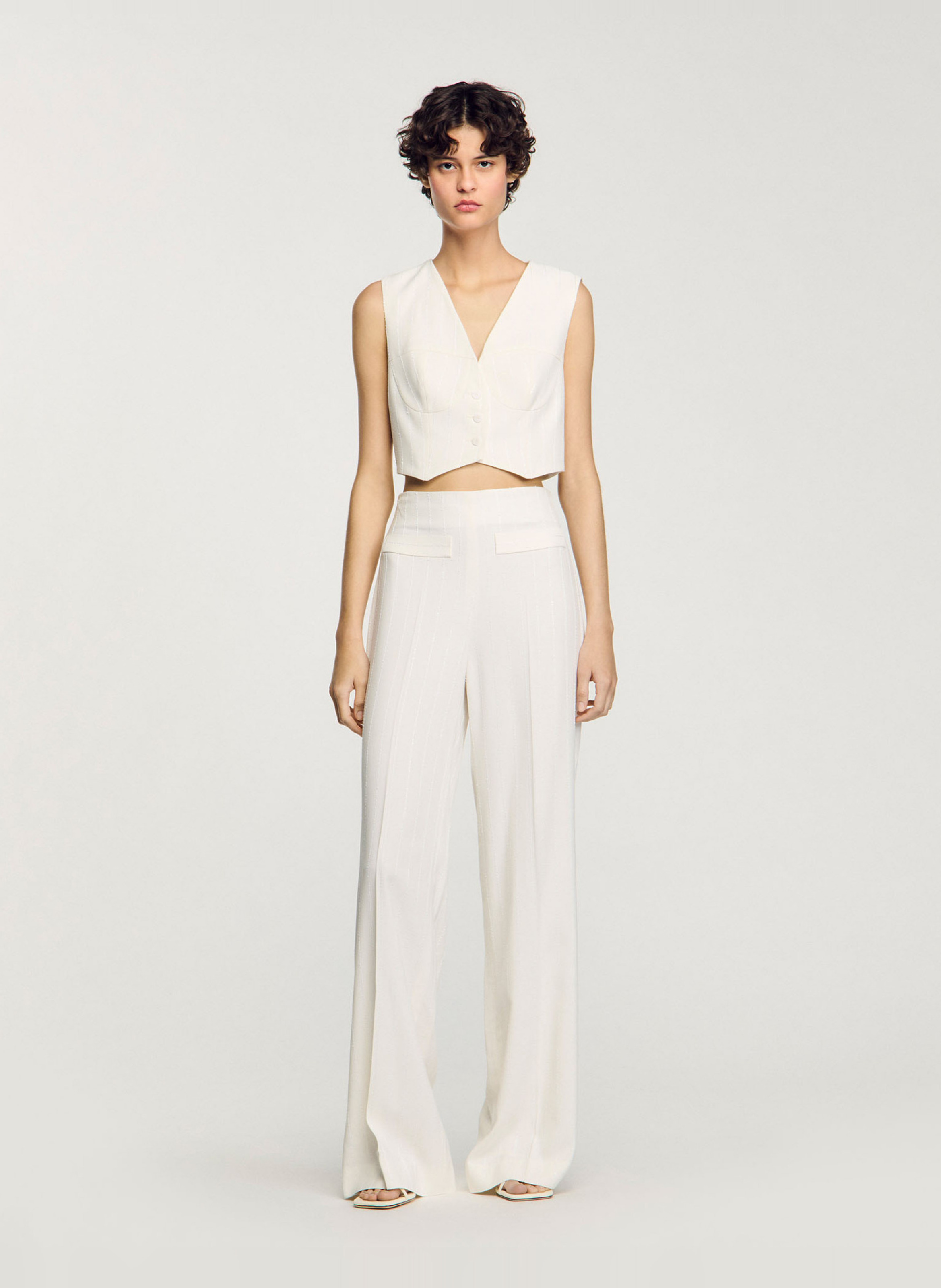 Veston de costume rayé à sequins SANDRO Beige