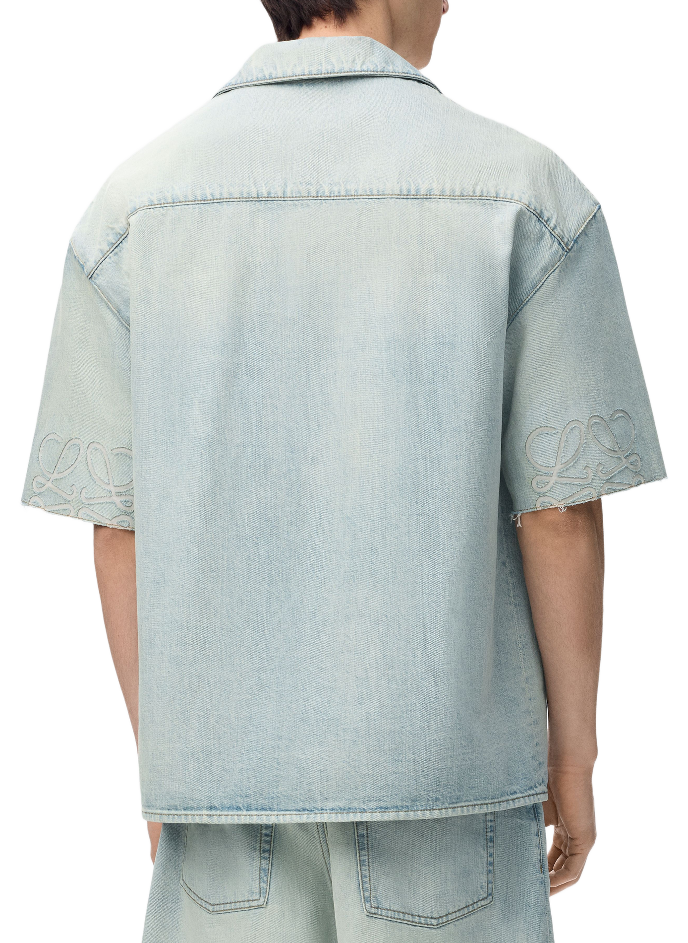 Korte mouw overhemd Anagram in lichtblauwe denim LOEWE Blauw