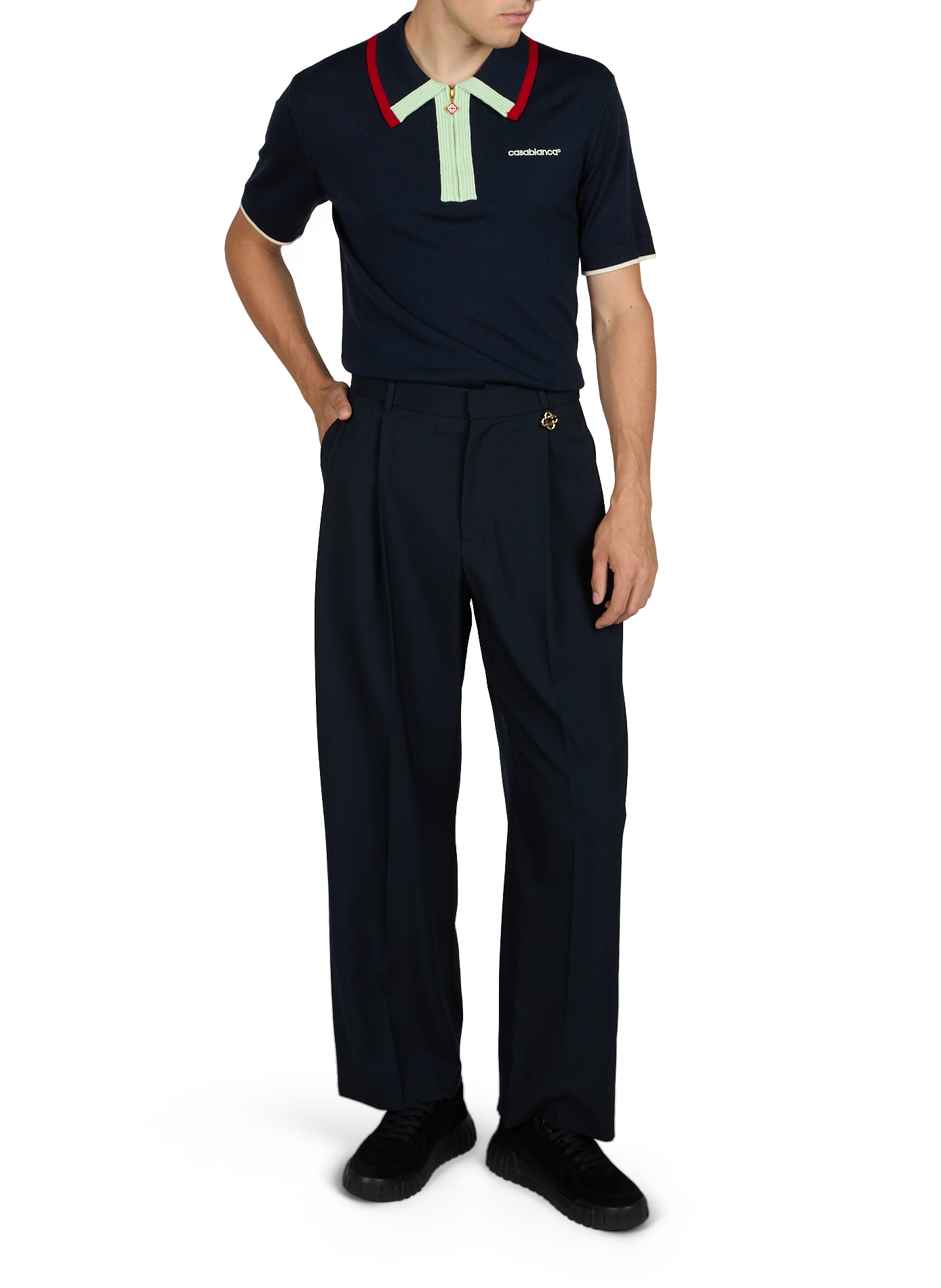 Polo mit Reißverschlusskragen und gesticktem Logo. CASABLANCA PARIS Blau