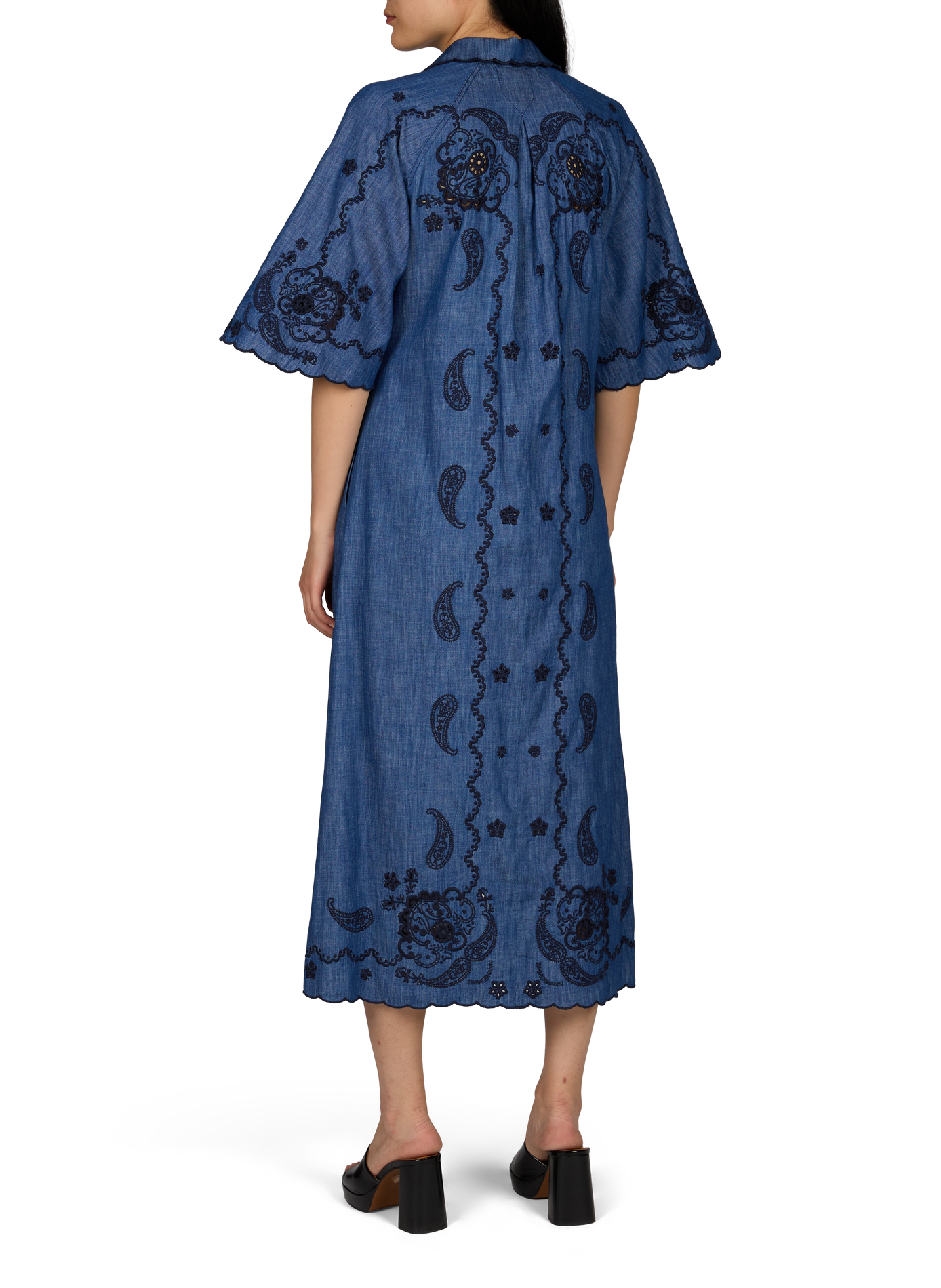 Midi dress with loose fit and cashmere embroidery in cotton ZIMMERMANN Blue