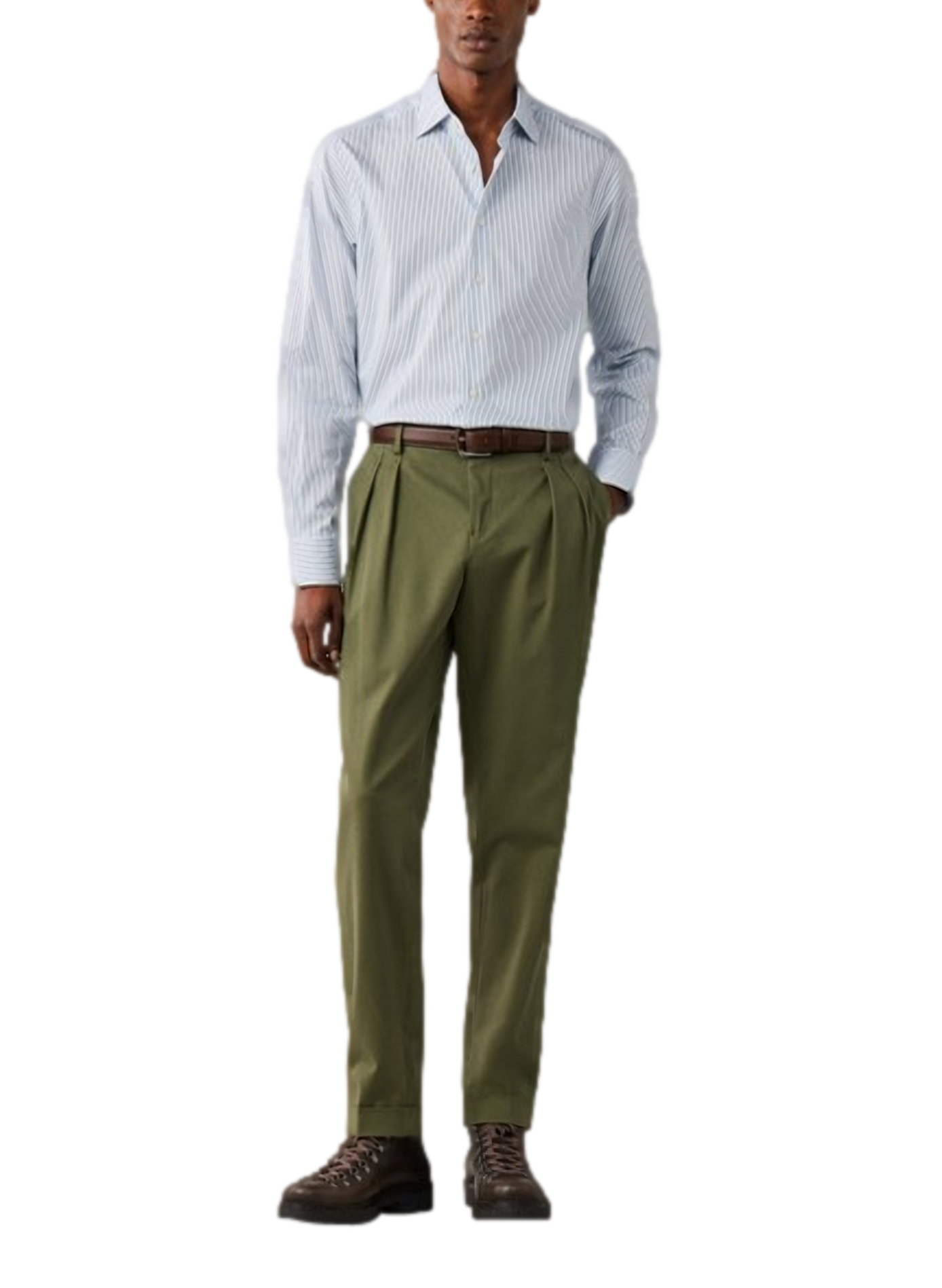 Gerade geschnittenes Hemd mit klassischem Streifenmuster aus Baumwolle HACKETT Khaki