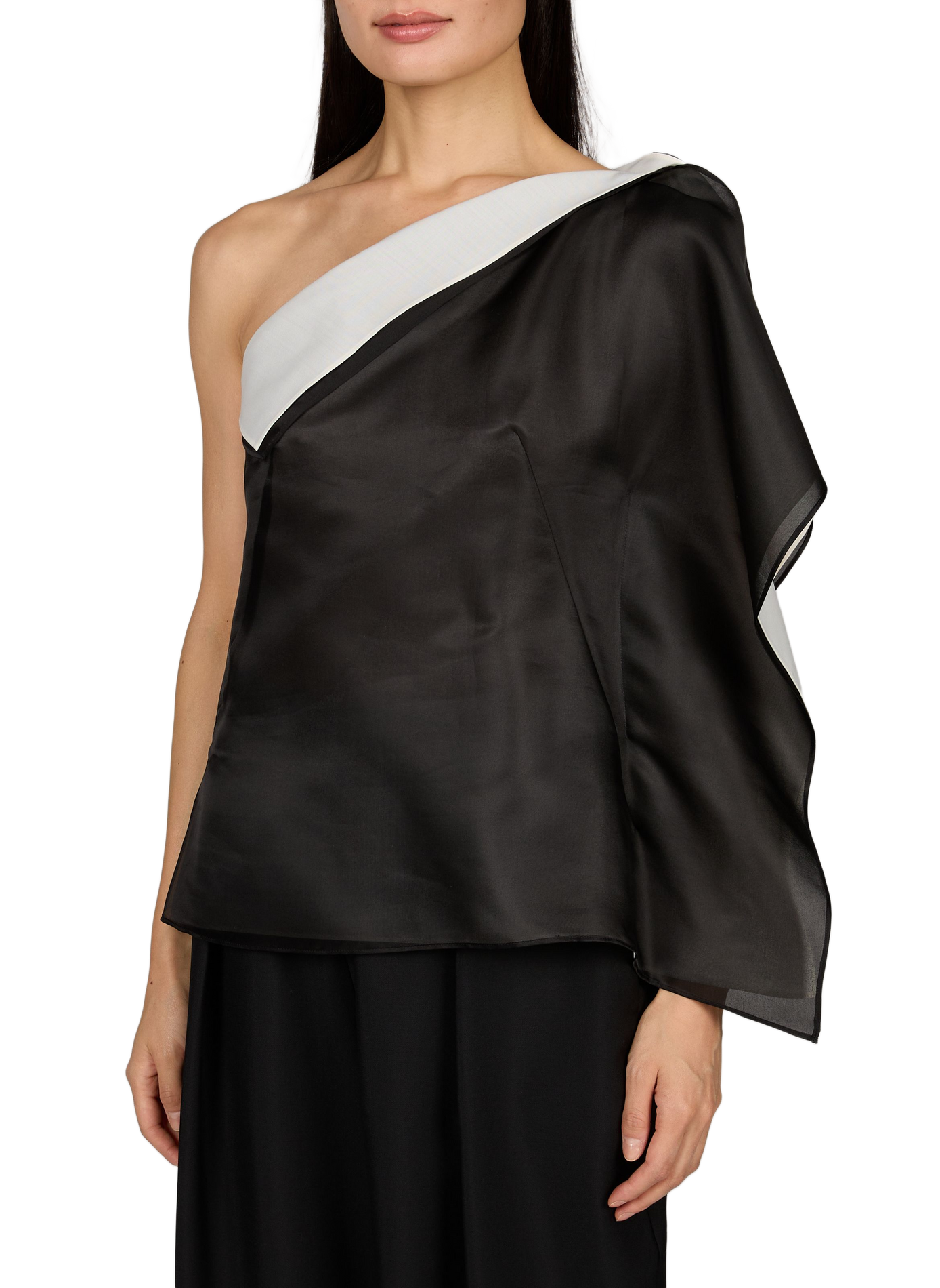Asymmetric Silk Overlay Top ROHE FRAMES Black