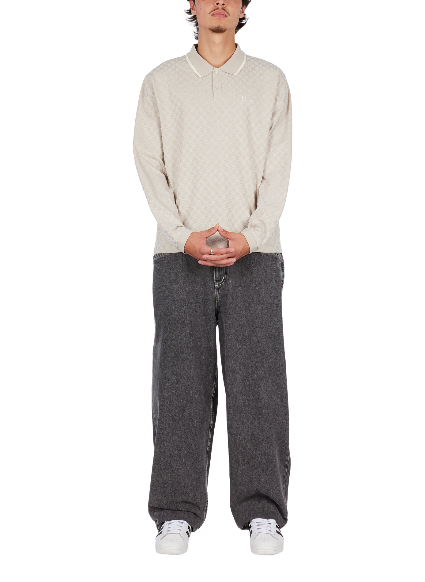 Straight polo with embroidered logo in cotton DIME Beige