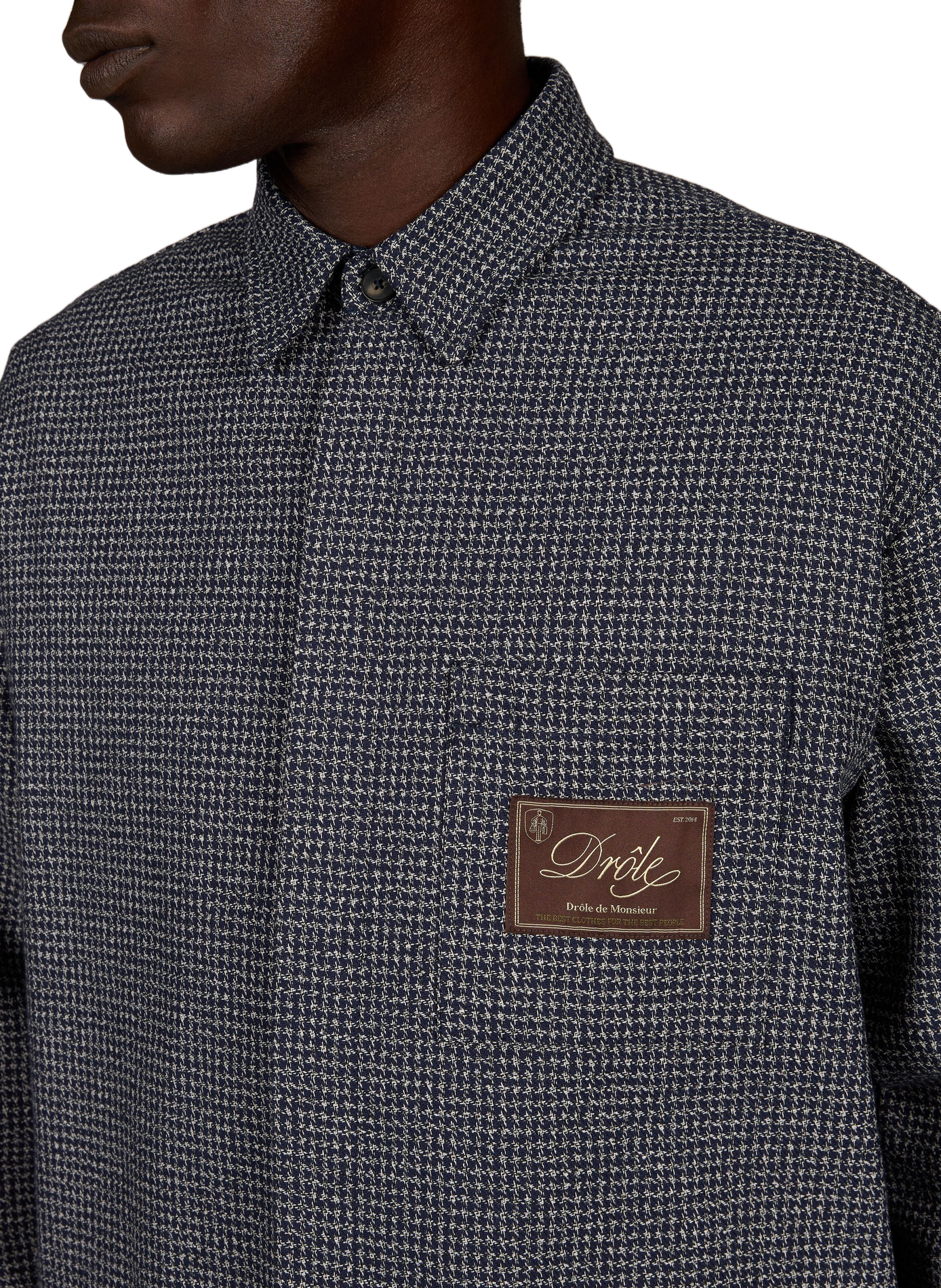 Oversized zip-up shirt in cotton and wool DROLE DE MONSIEUR Blue