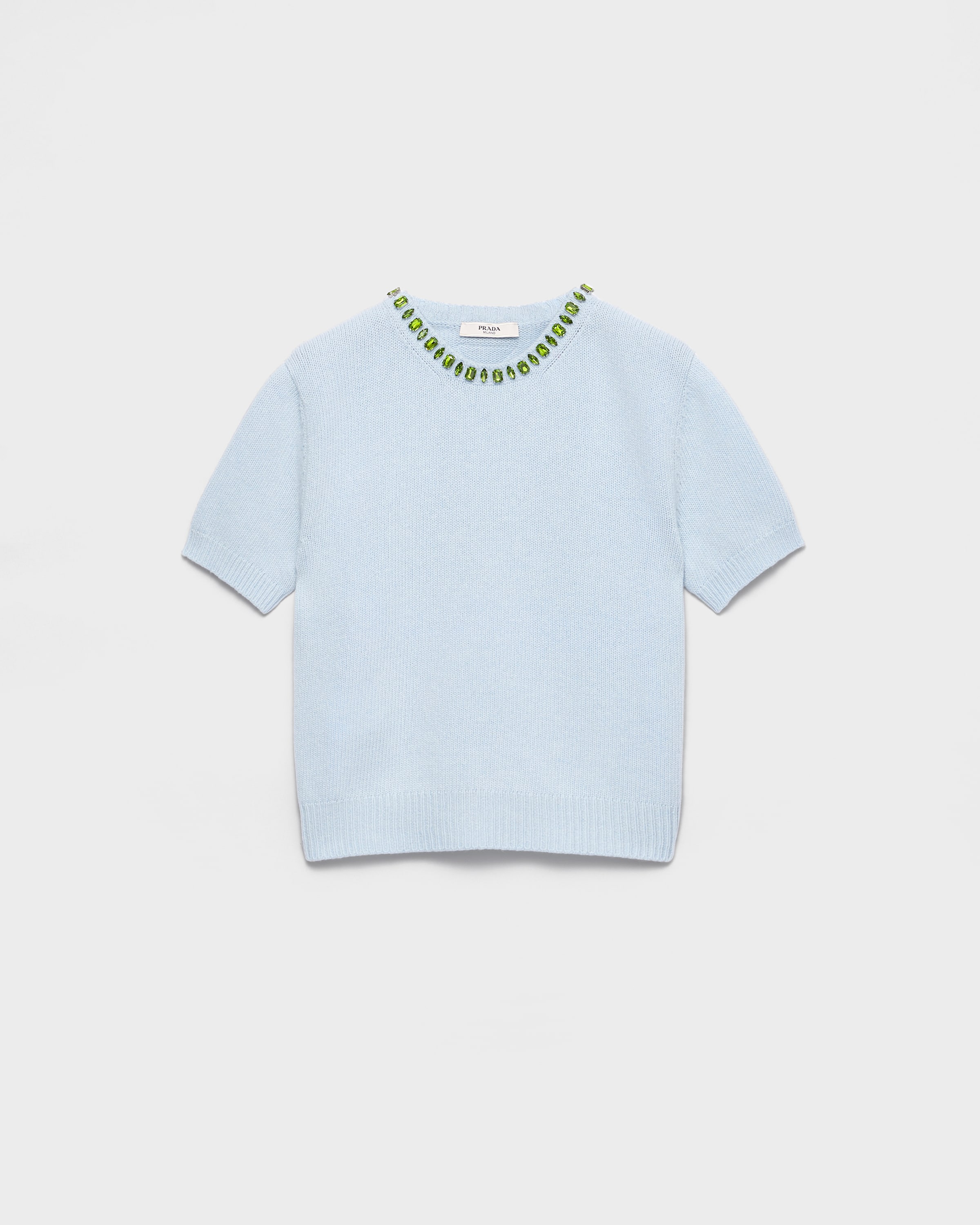 Pull à col rond en laine et cachemire PRADA Bleu
