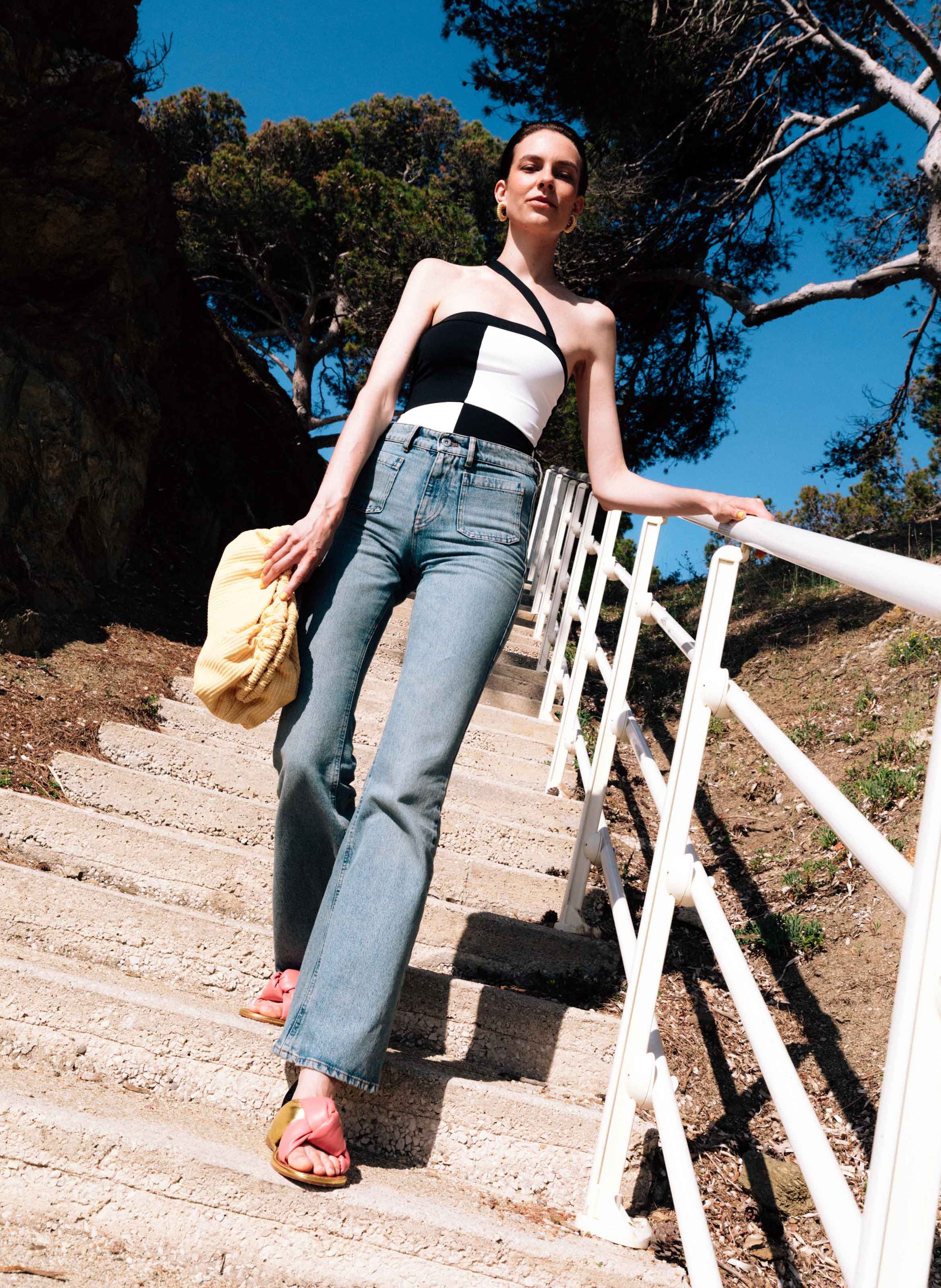 Flared jeans in washed denim MIU MIU Blauw