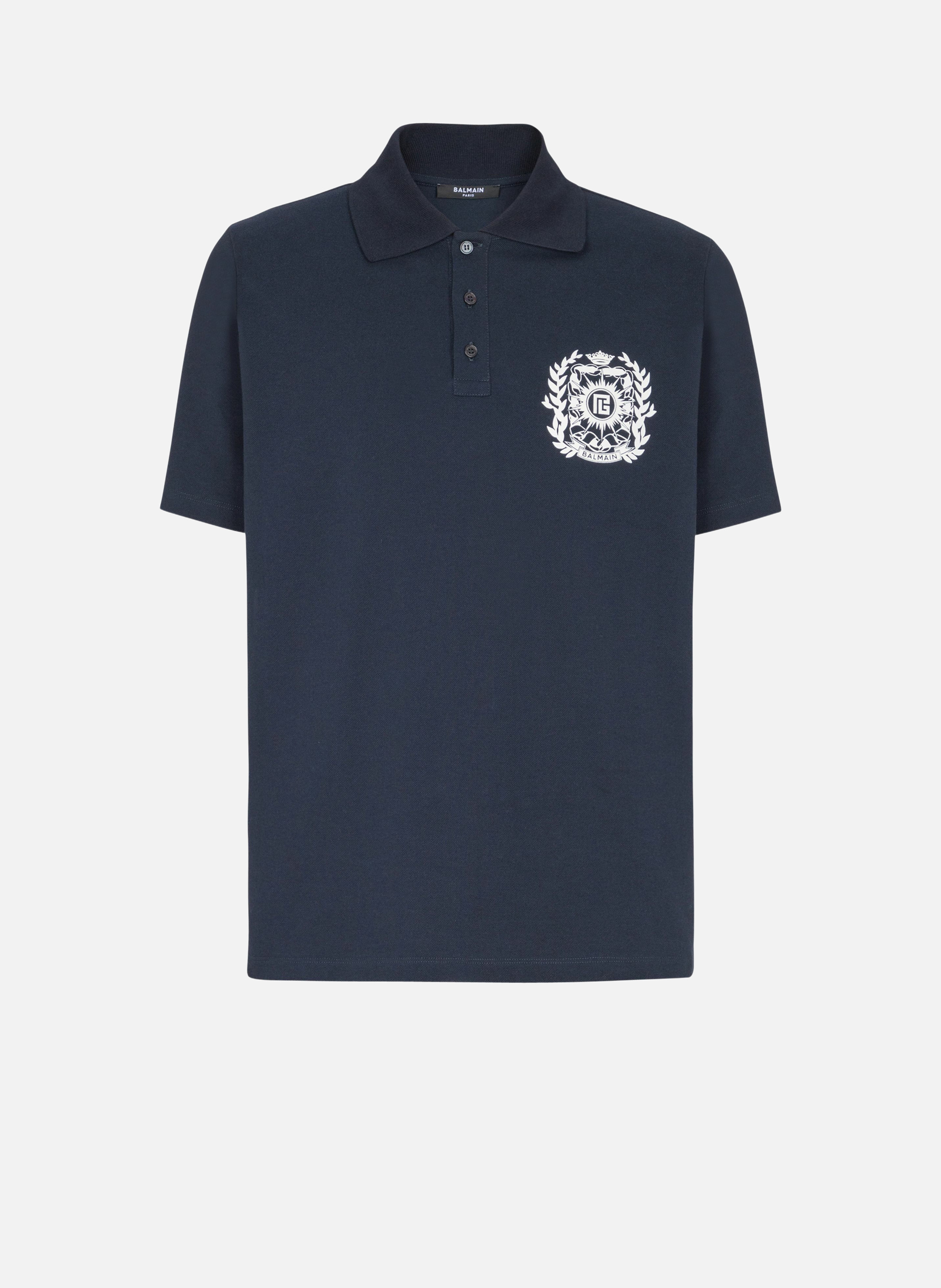Polo en coton imprimé écusson BALMAIN Bleu