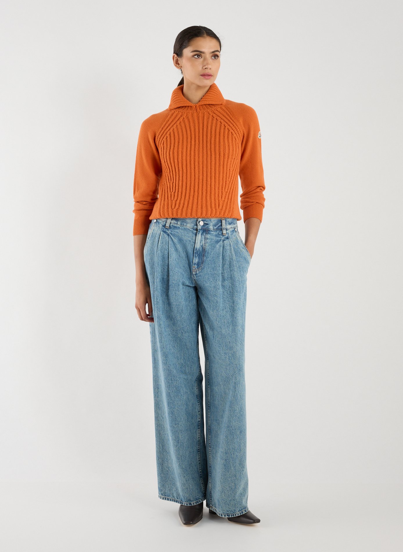 Pull à col montant en laine et cachemire MONCLER Orange