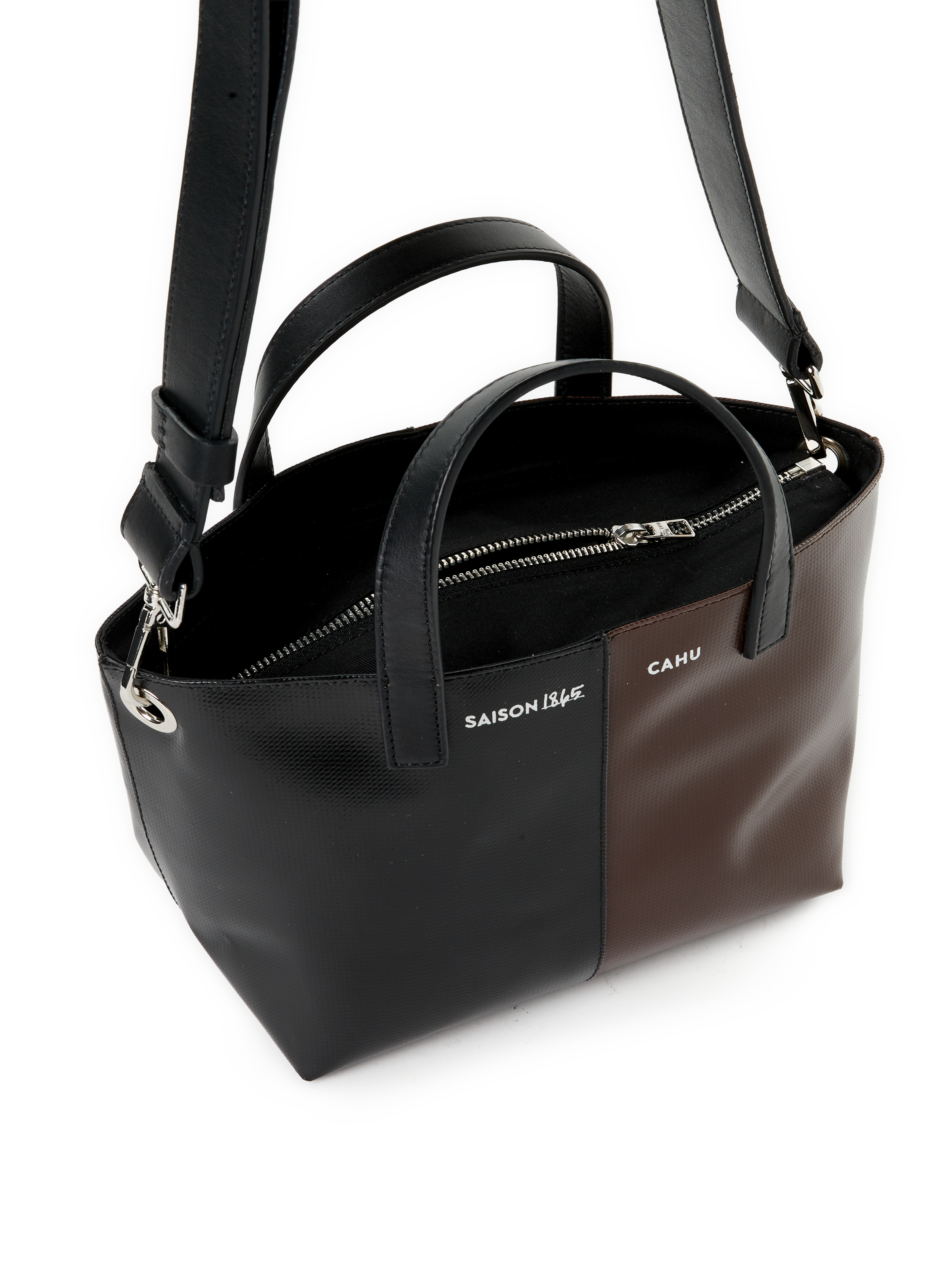 x Cahu - Bi-material shoulder bag SAISON 1865 Brown