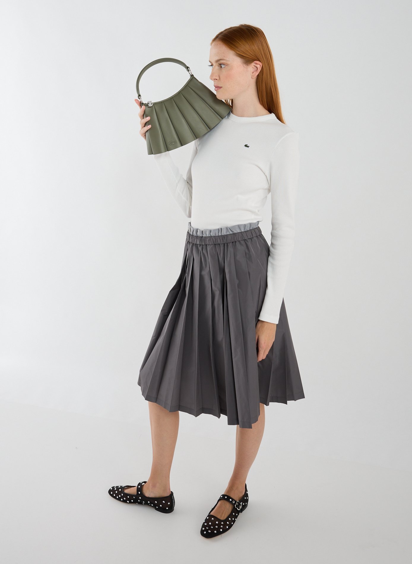 Petit sac Lenglen plissé en cuir LACOSTE Kaki