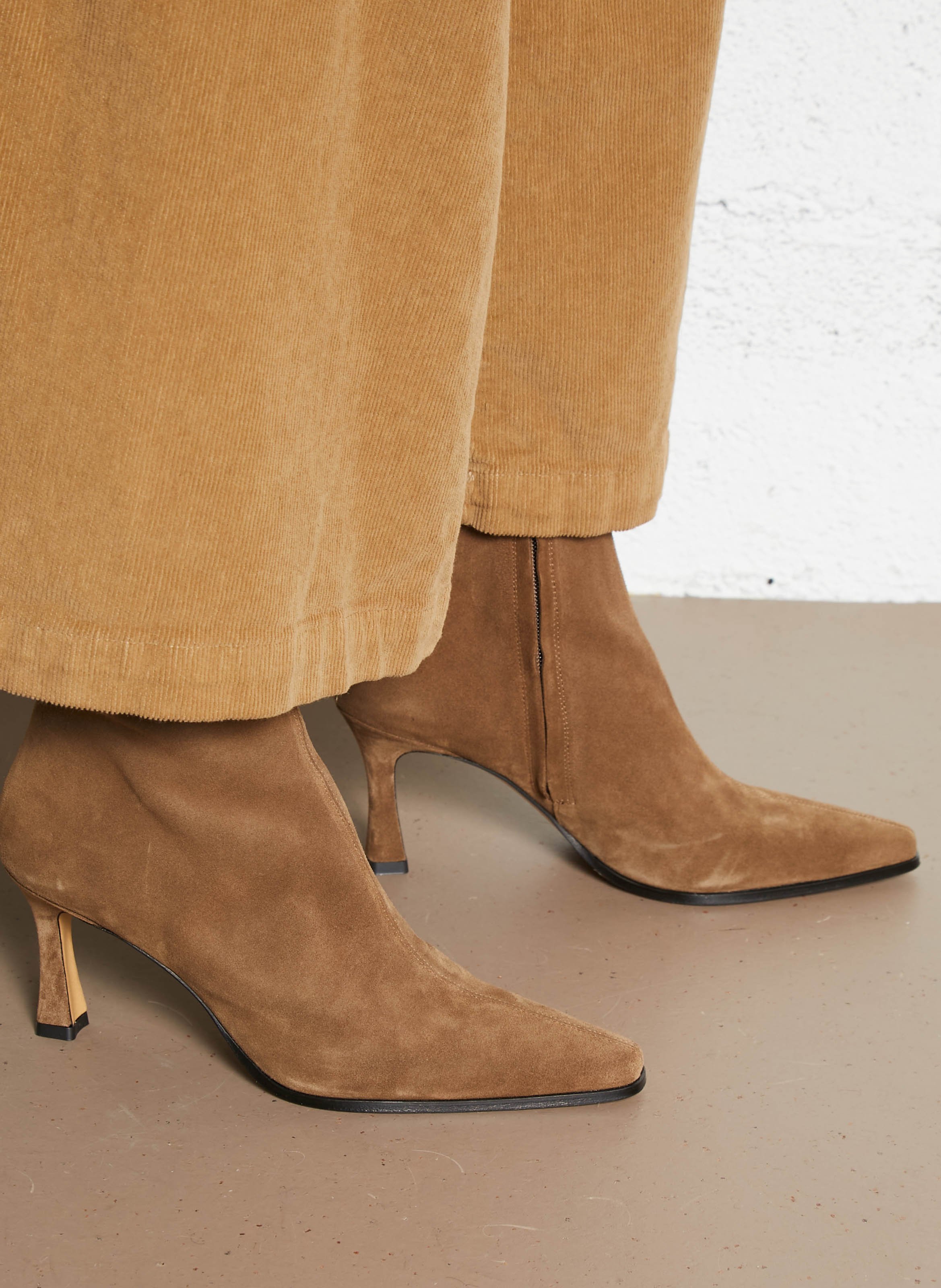 Bottines à talons en cuir velours n°713 RIVECOUR Marron