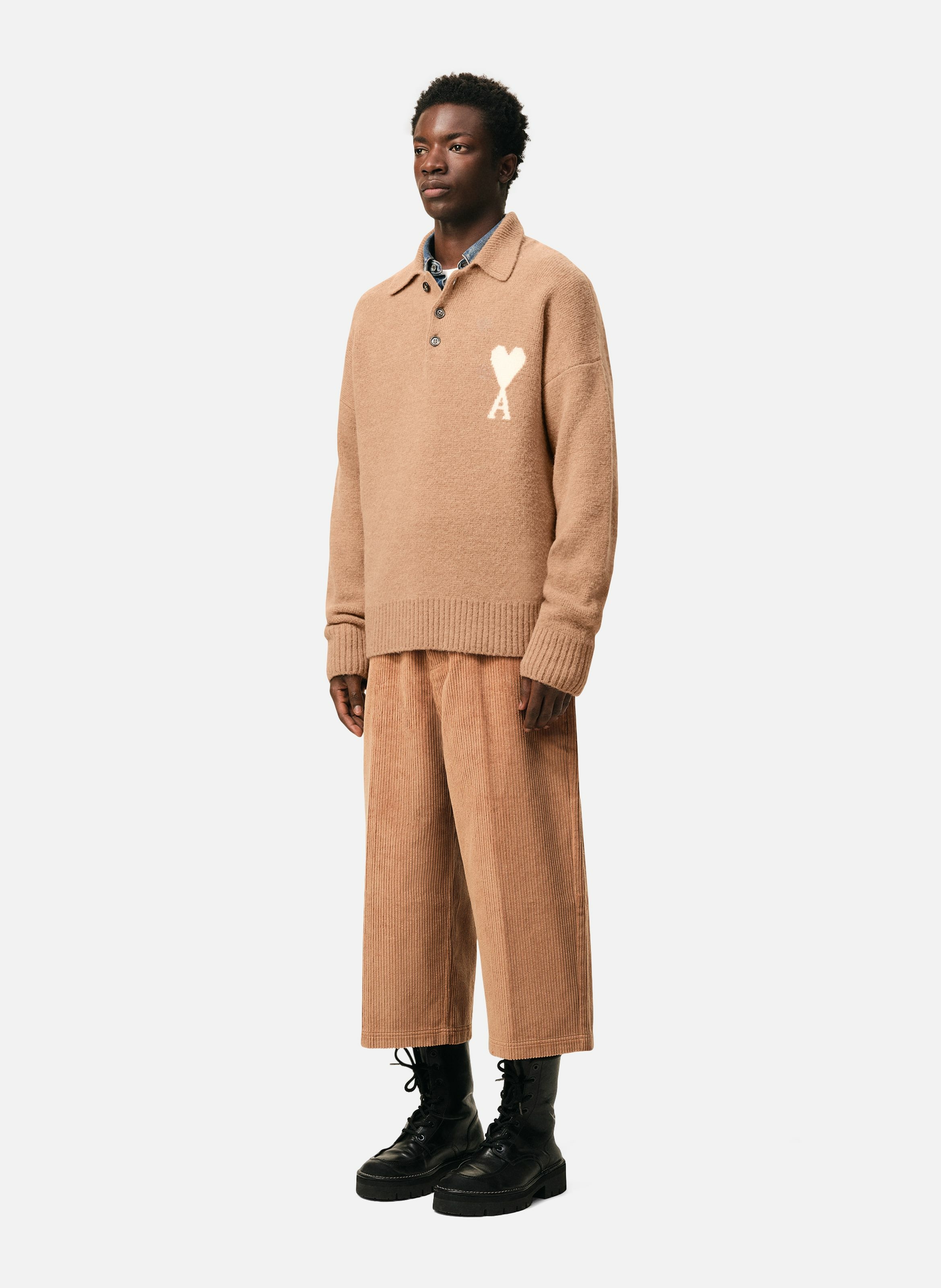 Polo ami de coeur en alpaga unisexe AMI PARIS Marron