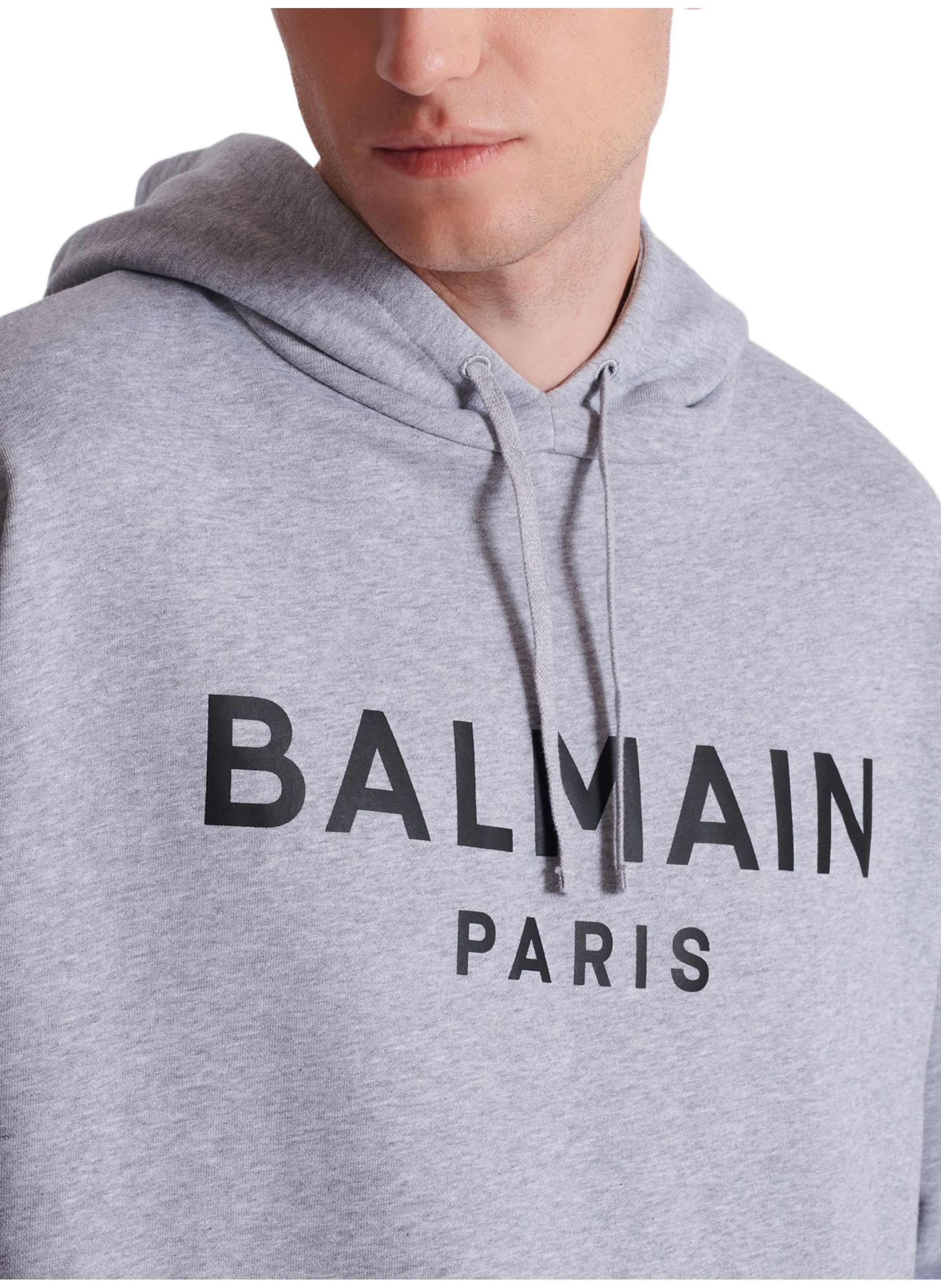 Hoodie en coton à imprimé BALMAIN Gris