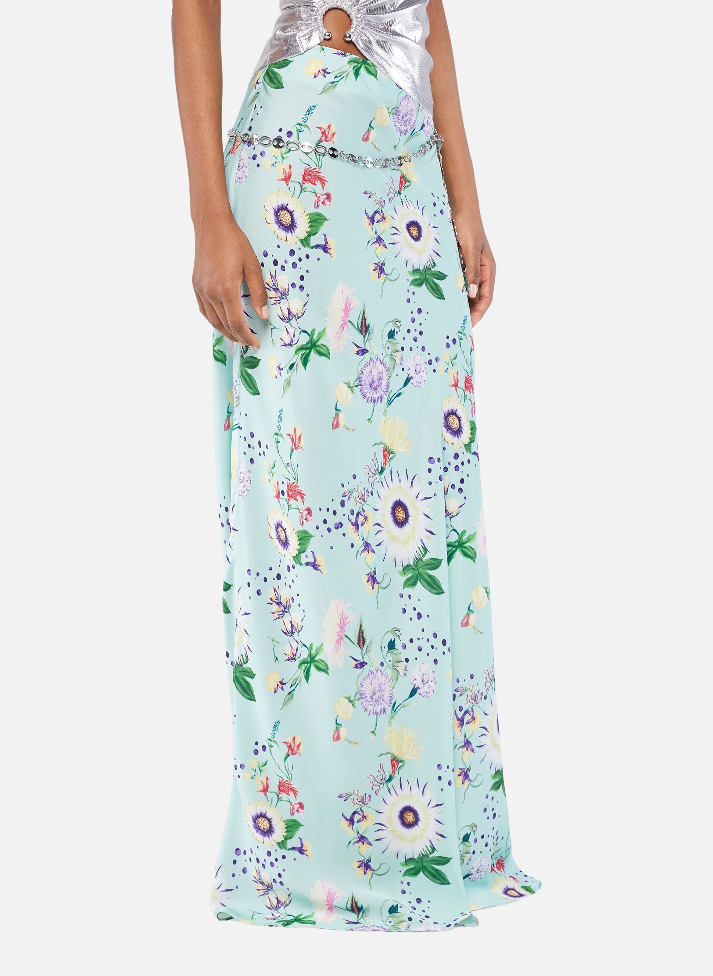 Jupe à motifs floraux avec détails chaînes RABANNE Vert