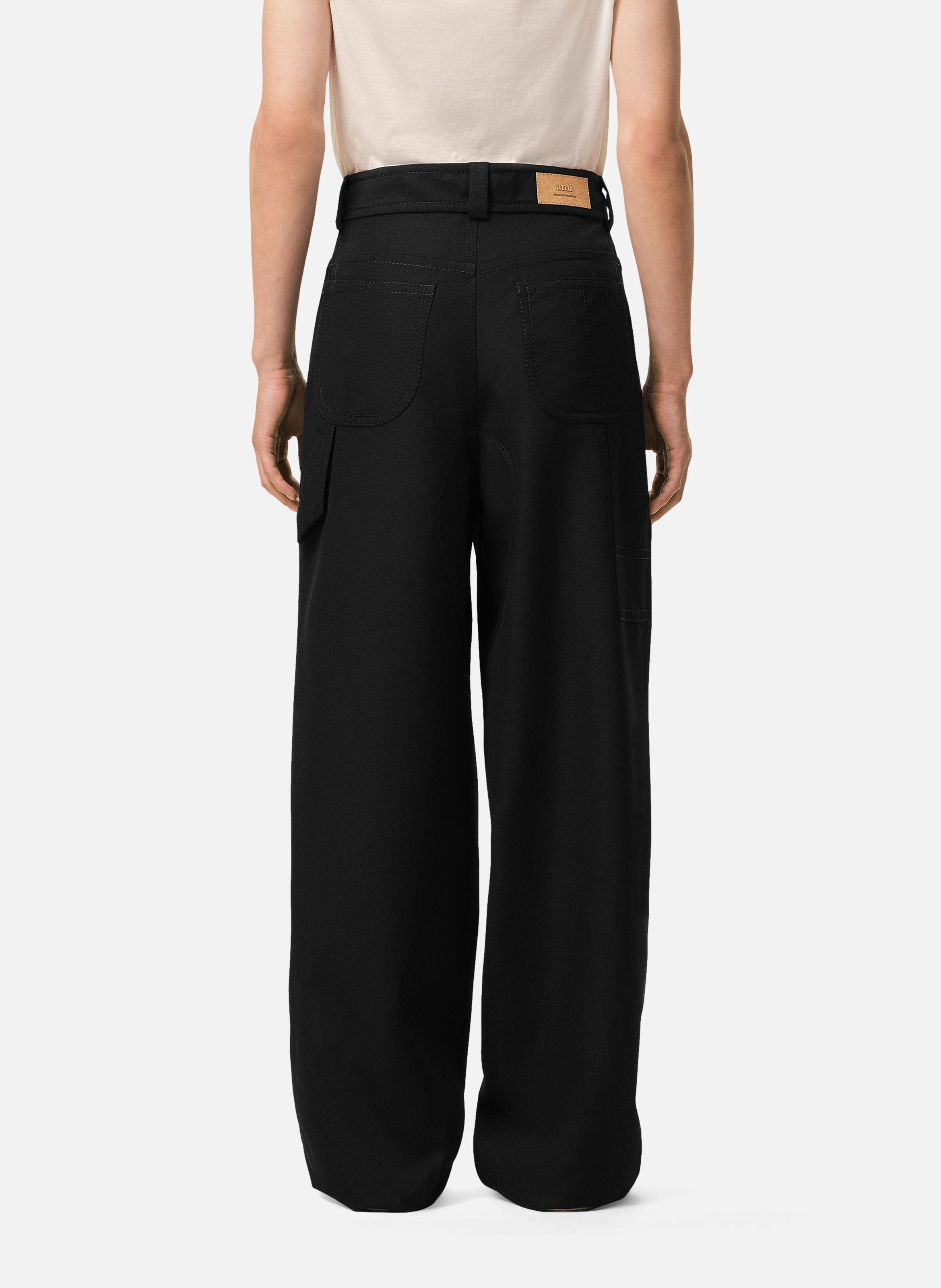 Pantalon worker en laine vierge AMI PARIS Noir