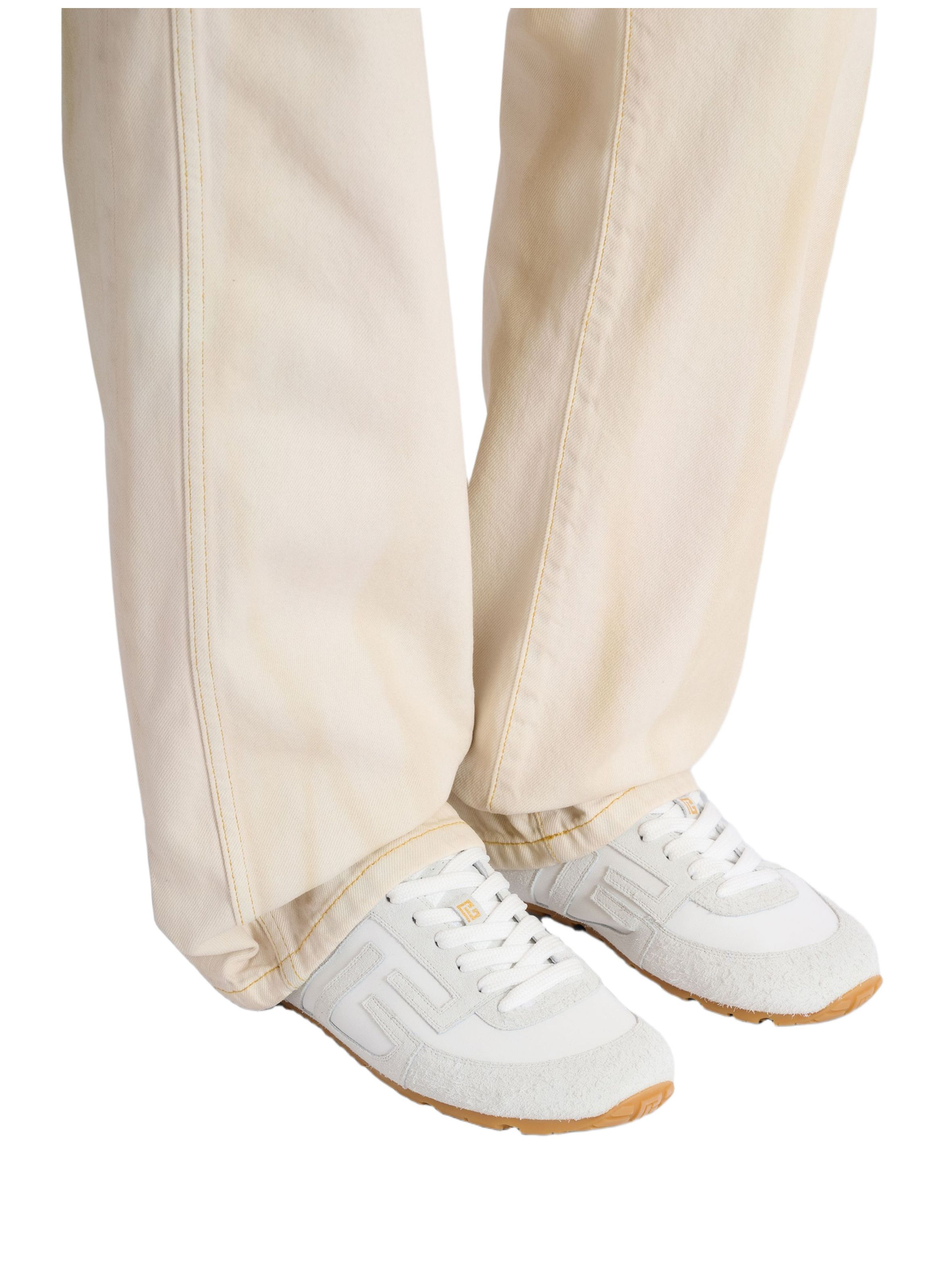 Baskets racer 45 en daim et agneau BALMAIN Blanc