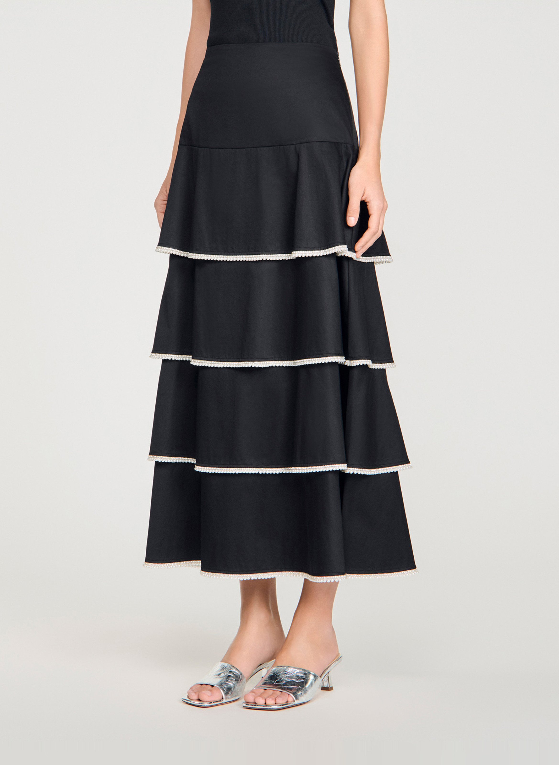 Jupe longue en coton SANDRO Noir