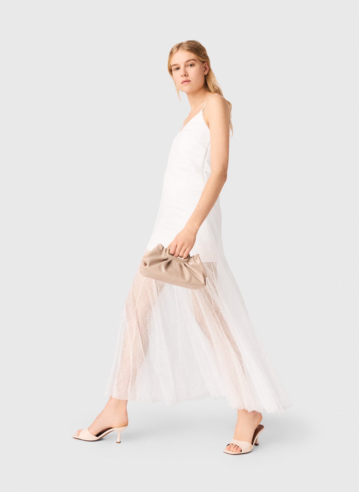 Robe longue col v voilage en dentelle MAJE Blanc