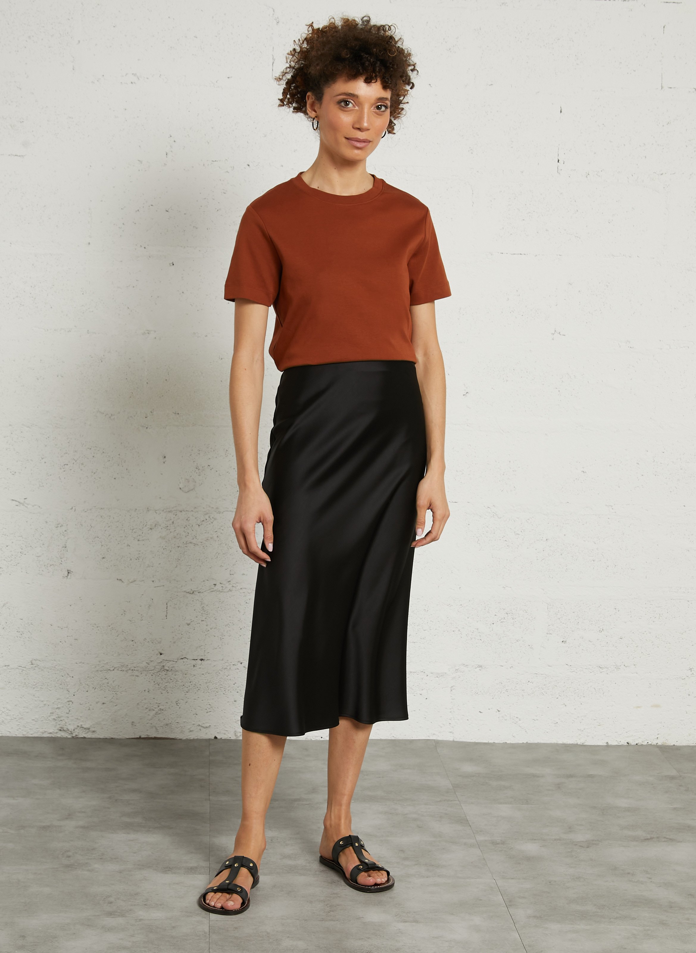 Tee-shirt droit col rond en coton leni MAISON 123 Beige