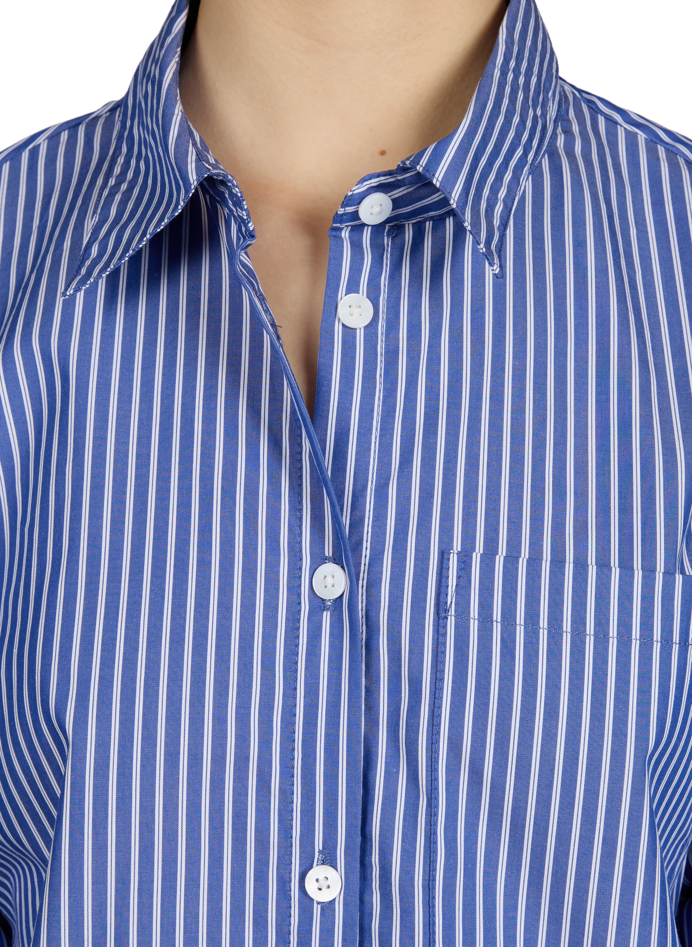 Chemise rayée à manches froncées en coton OBJECT Bleu