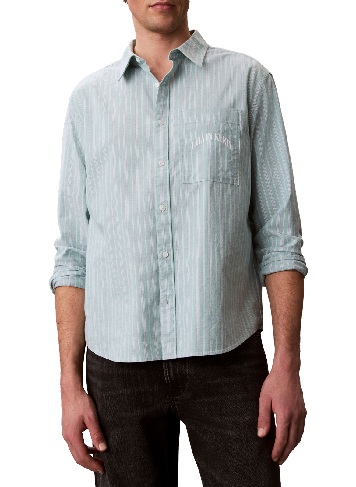 Chemise droite rayée en coton mélangé CALVIN KLEIN Vert