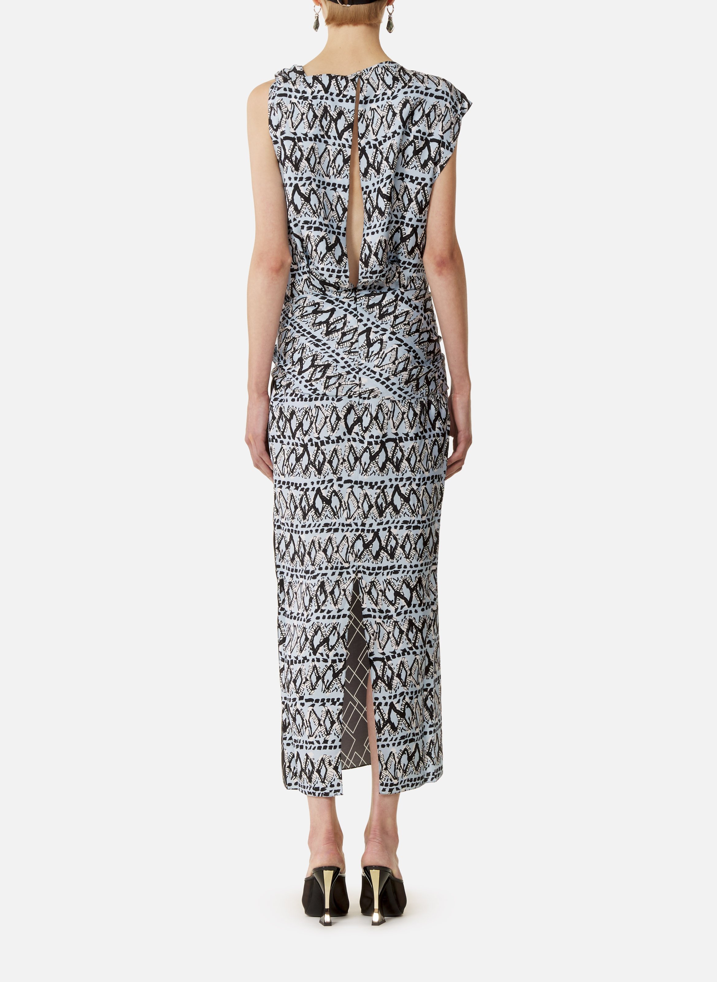 Robe patchwork en soie imprimée LANVIN Bleu