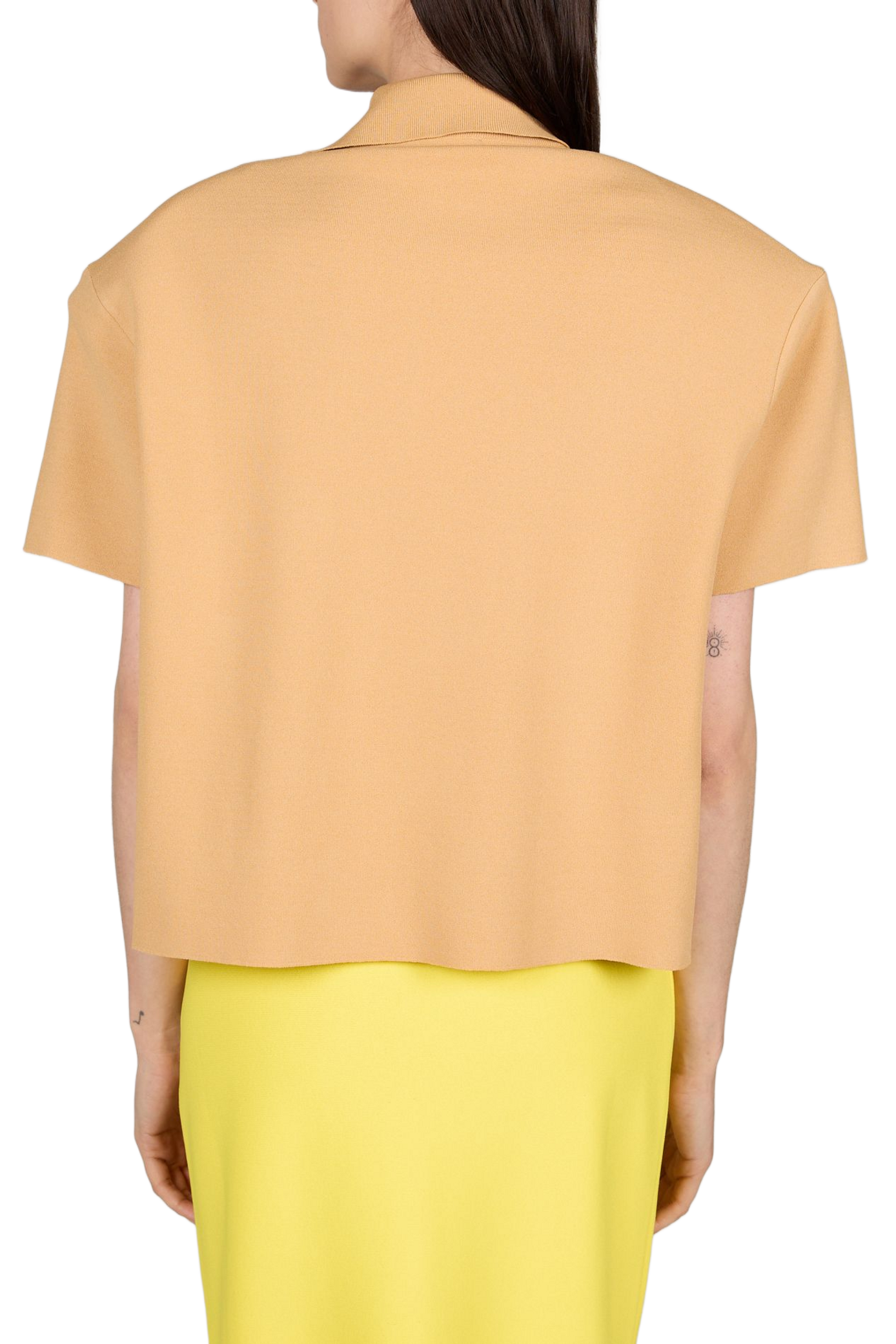 Top de manga corta con cuello drapeado en viscosa. A.W.A.K.E. MODE Beige
