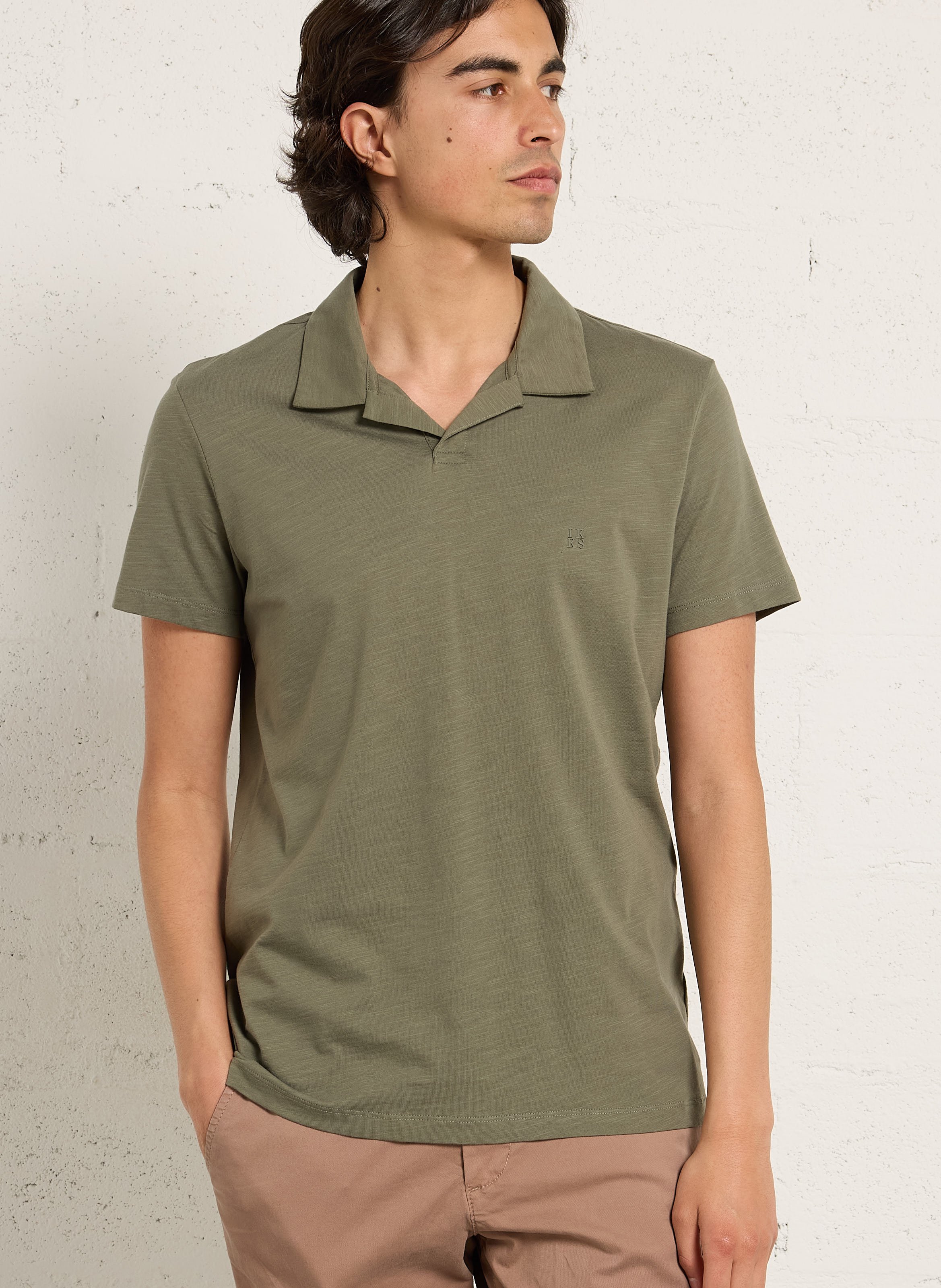 Polo manches courtes uni IKKS Kaki
