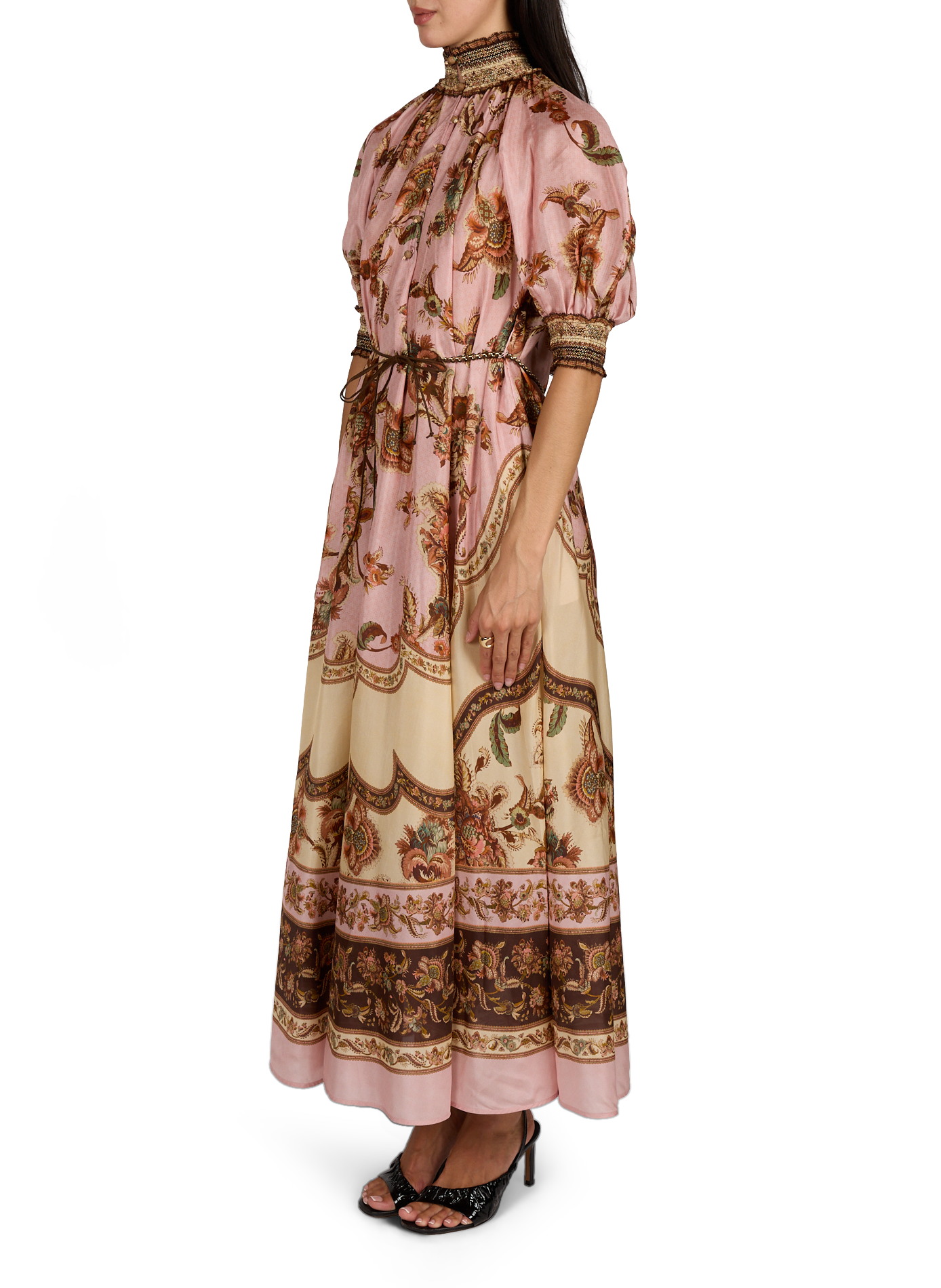 Robe longue évasée imprimée ZIMMERMANN Rose