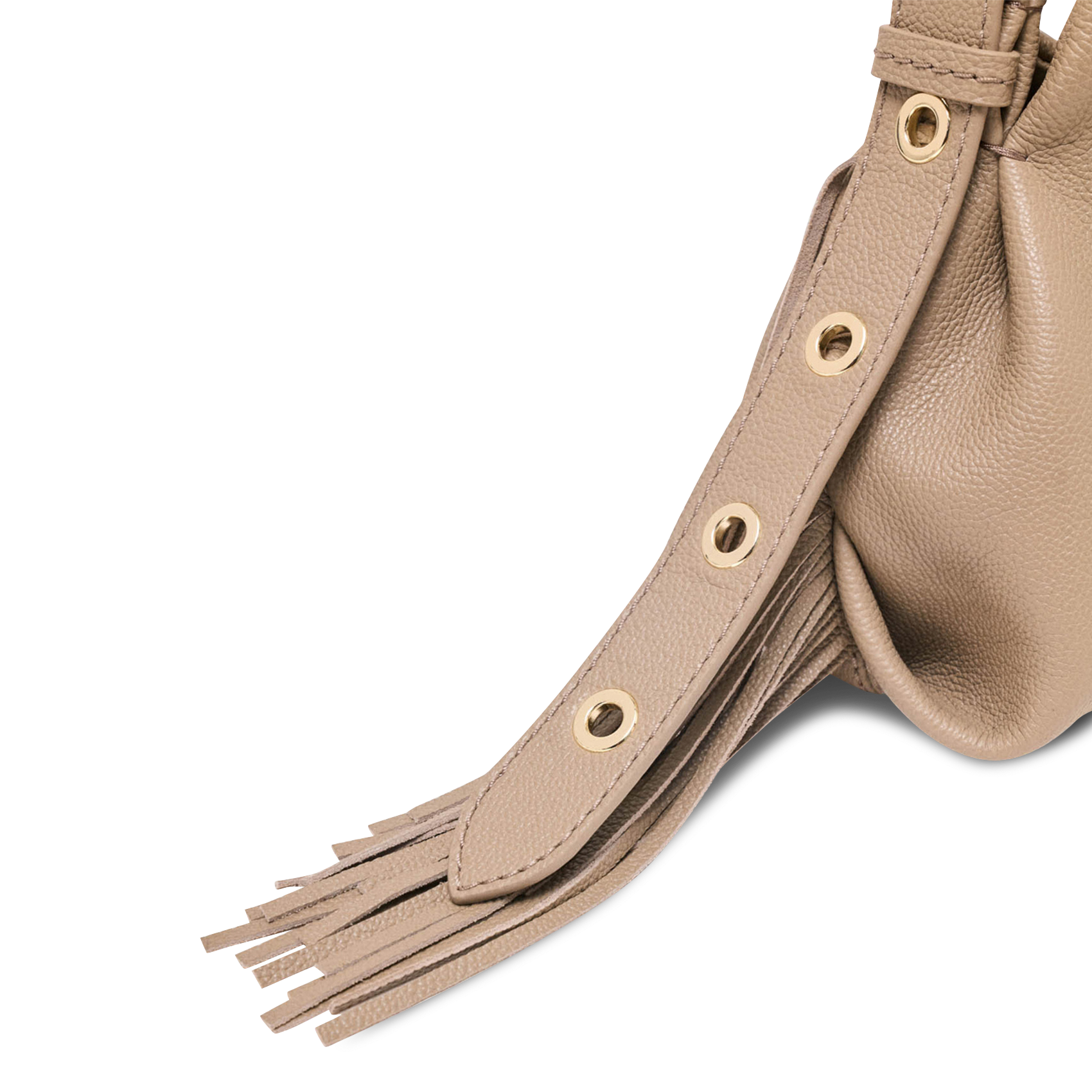 Sac bandoulière à franges en cuir grainé MAJE Marron