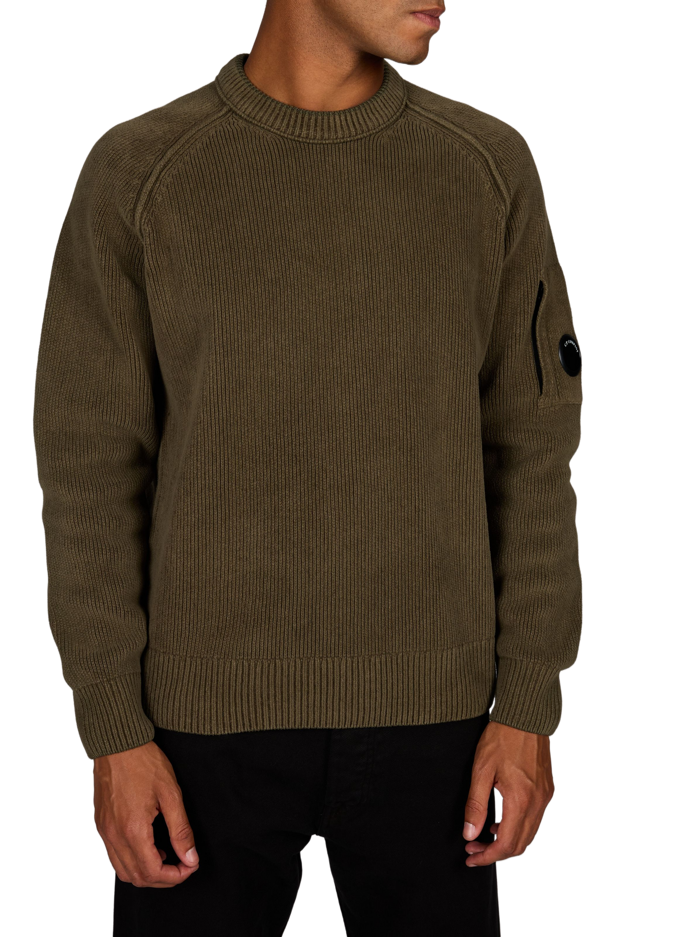 Pull côtelé à lentille signature en coton CP COMPANY Kaki