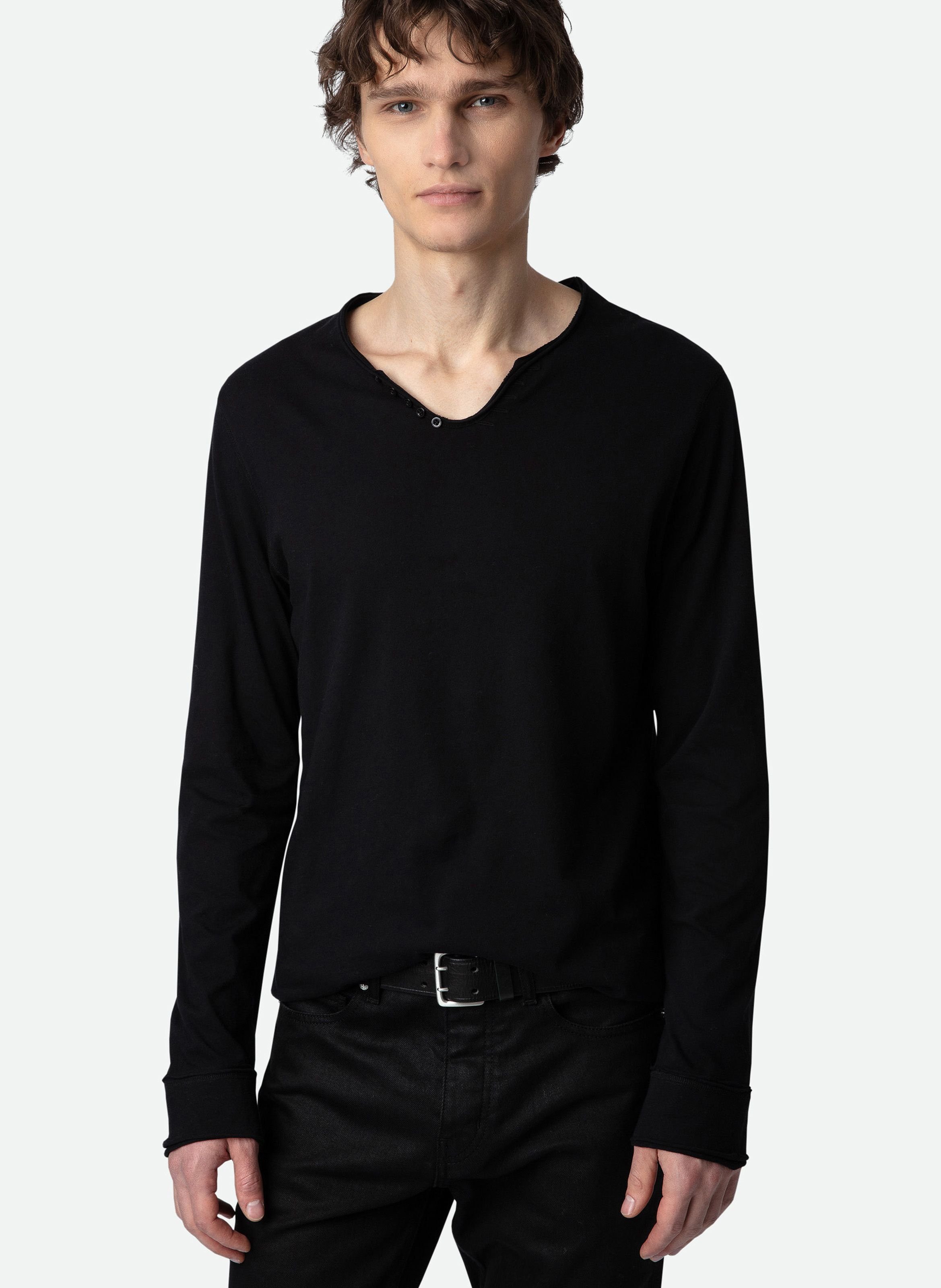 Tee-shirt col tunisien regular-fit en coton monastir ZADIG&VOLTAIRE Noir