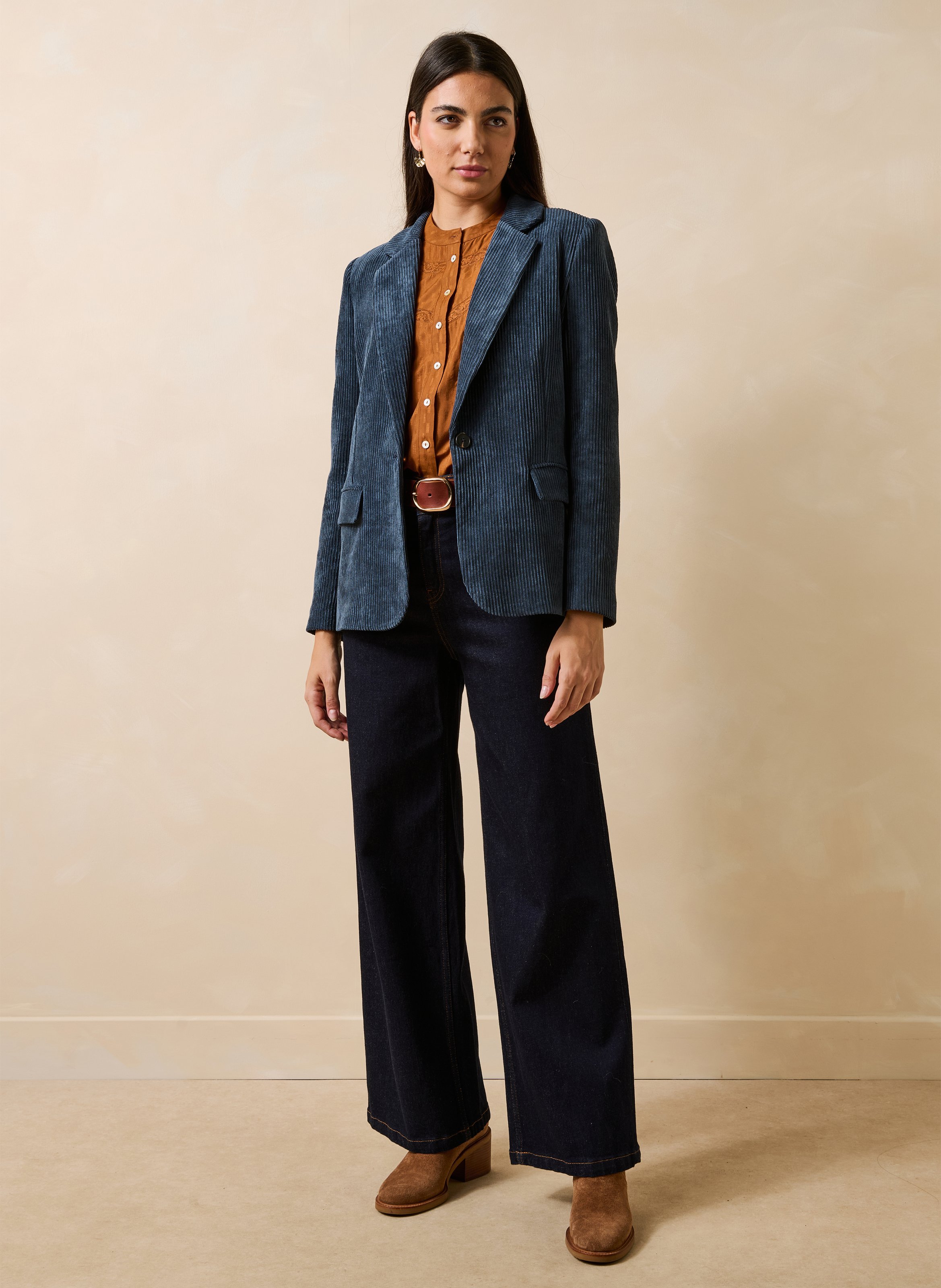 Recht gesneden blazer van ribfluweel LA FEE MARABOUTEE Blauw