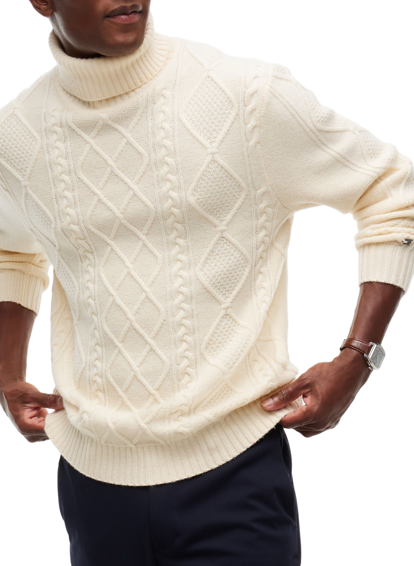 Straight-fit turtleneck sweater in cashmere and wool TOMMY HILFIGER White