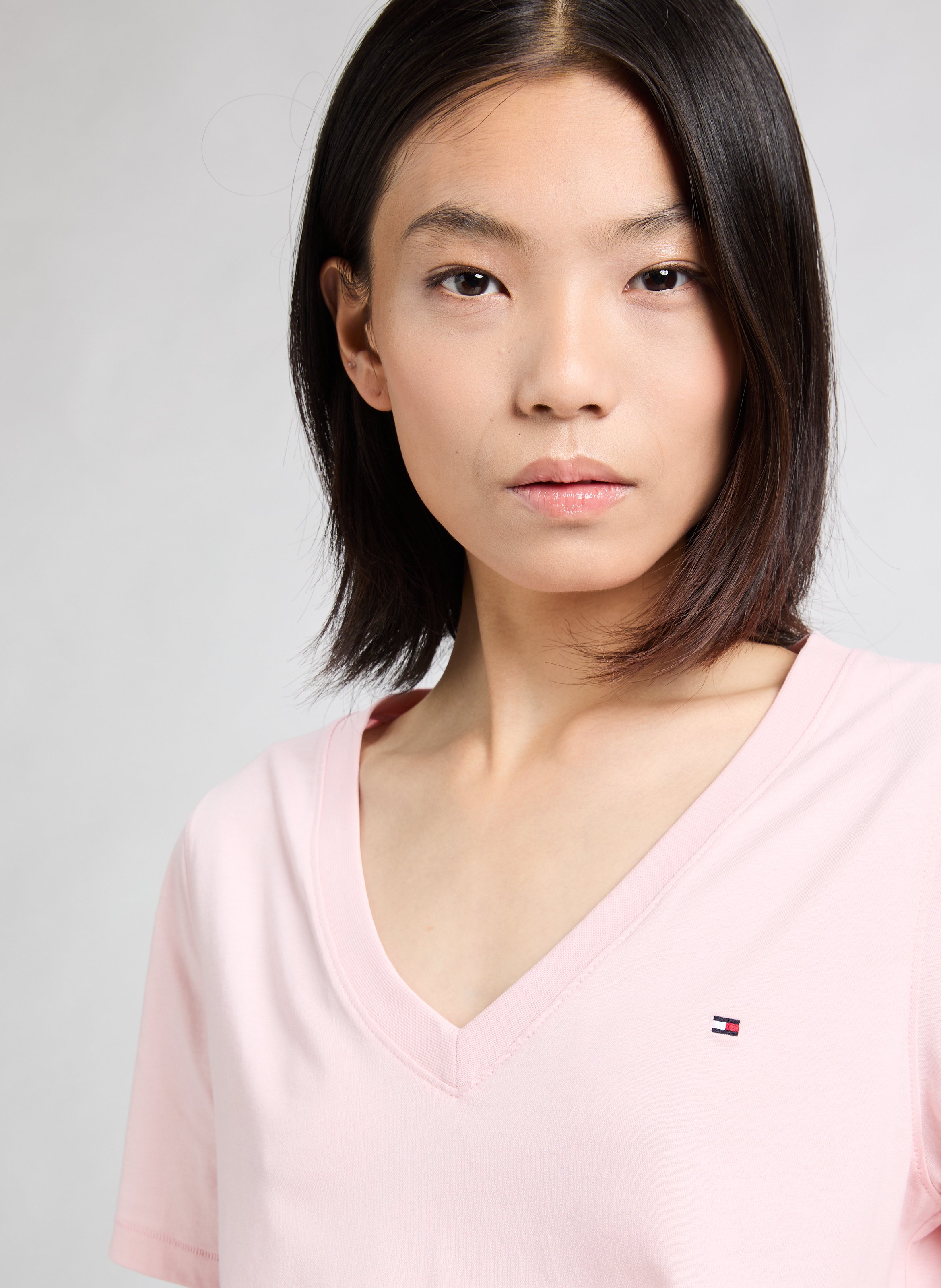 T-shirt col v TOMMY HILFIGER Rose