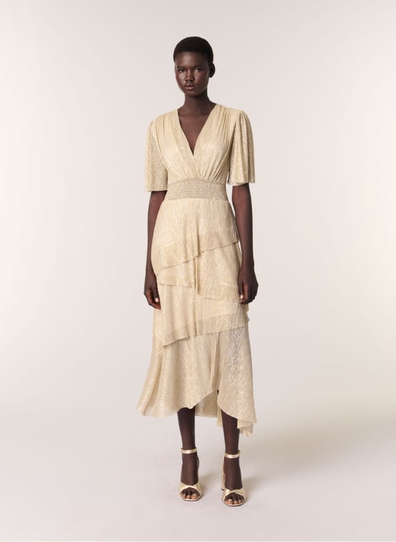 Robe midi col v pailletée Doré by MAJE MAJE Robe midi col v pailletée Doré
