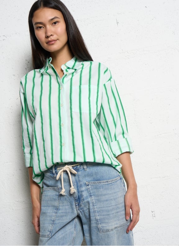 Chemise droite rayée en coton zatybay Vert by AMERICAN VINTAGE AMERICAN VINTAGE Chemise droite rayée en coton zatybay Vert